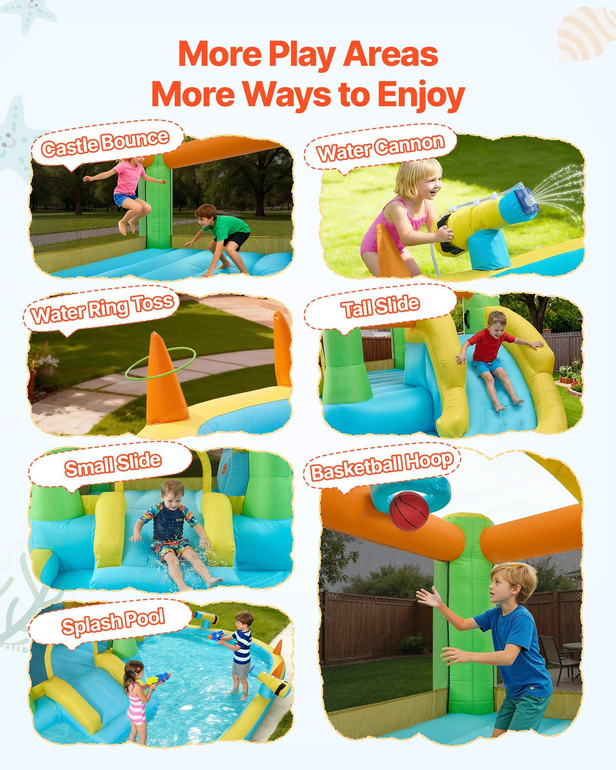 Inflatable Bounce House, 3.82 x 3.98 x 1.97 m Inflatable Bounce House Water Slide, Bouncer Castle with Castle Bounces, Basketball Hoop, Splash Pool & Water Ring Toss, for 3 to 4 Kids Ages 3 to 8