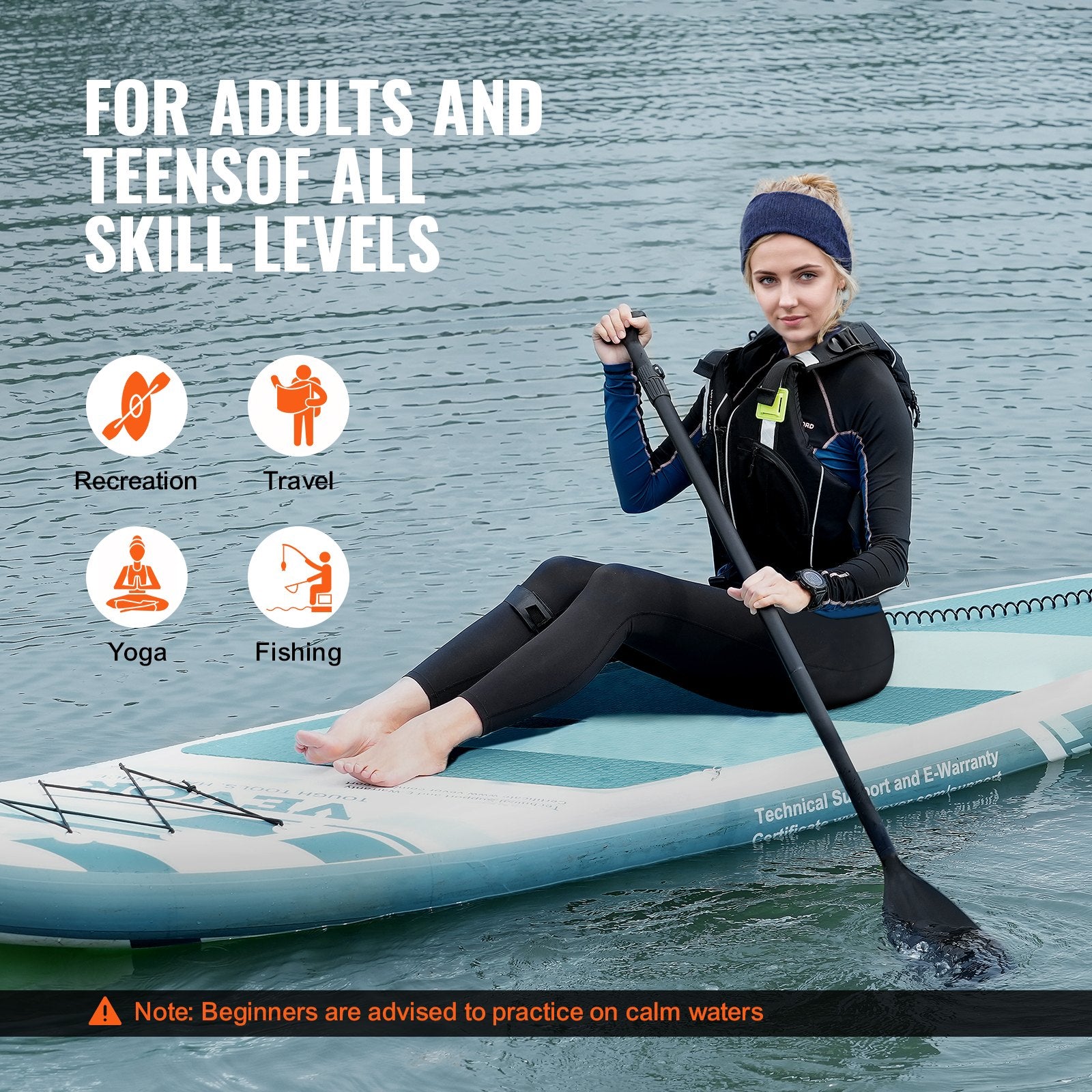 VEVOR Inflatable Stand Up Paddle Board, 3230 x 838 x 152 mm SUP Paddleboard, with Board Accessories, Pump, Paddle, Fin, Phone Bag, Backpack, Ankle Leash, Repair Kit, Non-slip Deck for Youth & Adults