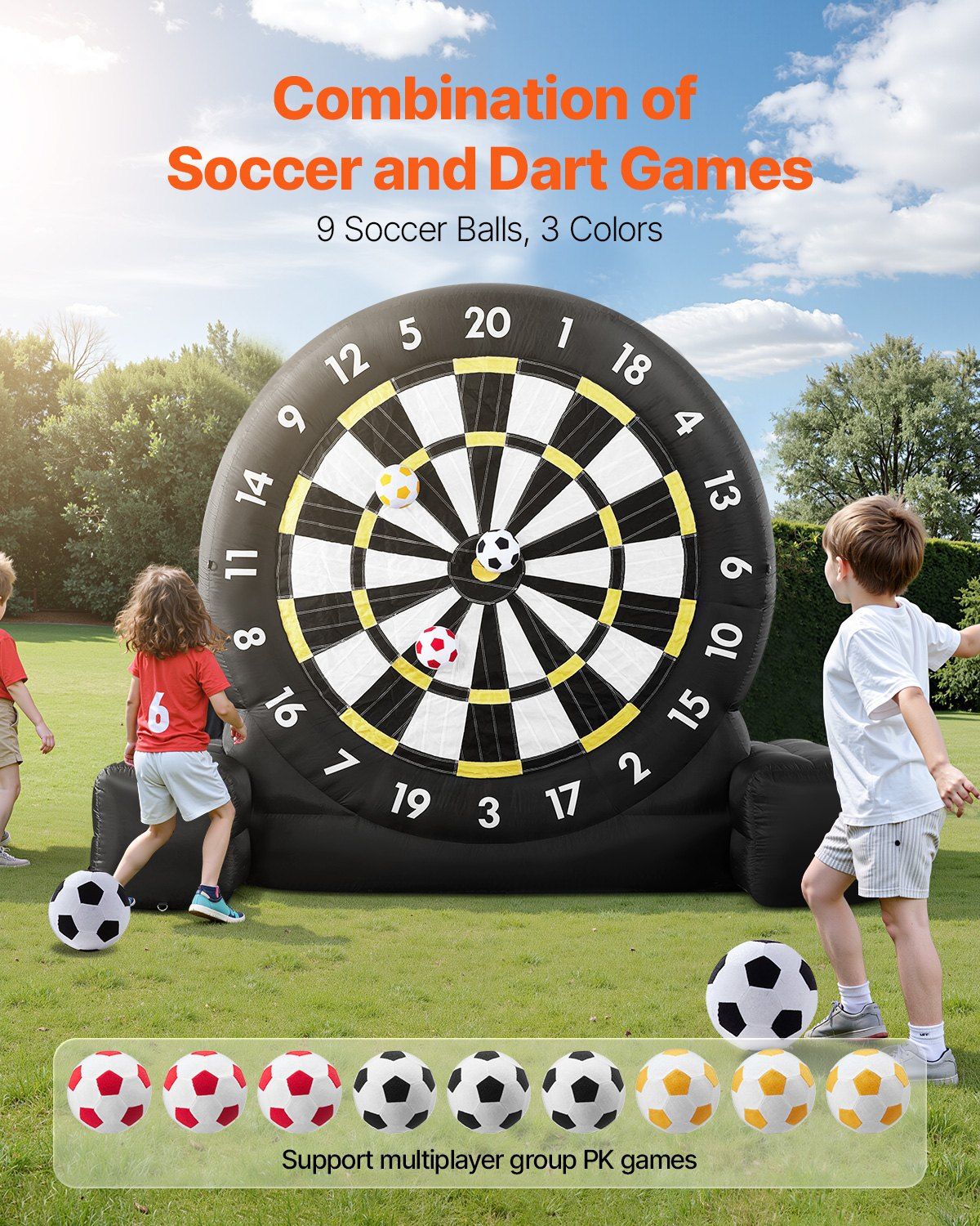 Inflatable Soccer Dart Board, over 2.5 m High Giant Soccer Dart Board with 9 Kick Balls & Air Pump, 2-Minutes Setup & Storage Bag for Easy Carrying, for Giant Yard Games, Giant Kick Darts Game