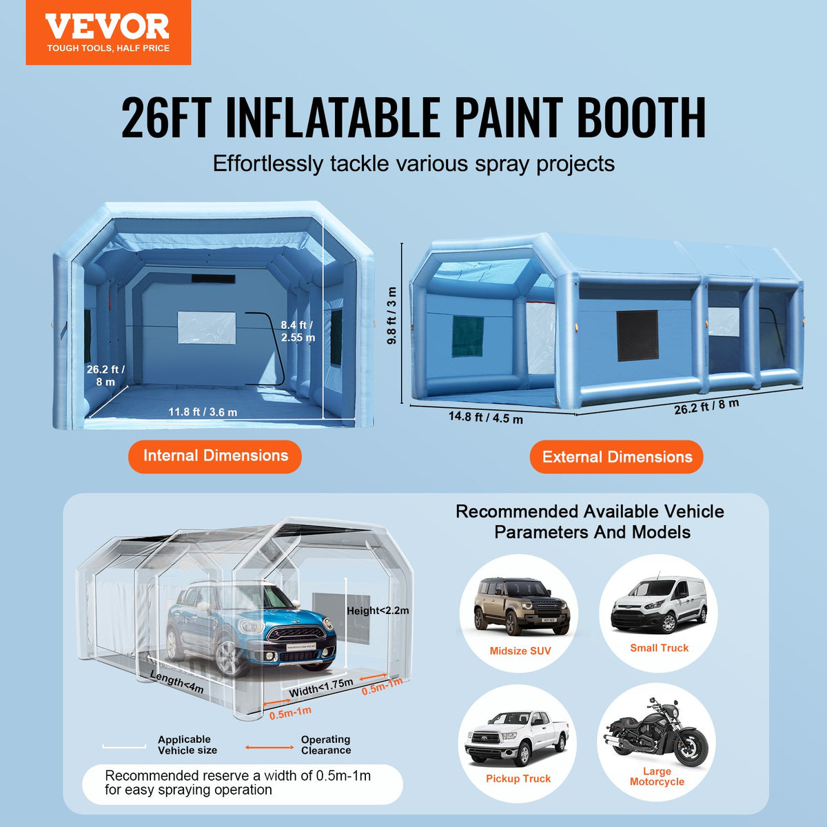 VEVOR Inflatable Paint Booth 26.2x14.8x9.8ft Inflatable Spray Booth 950W+750W