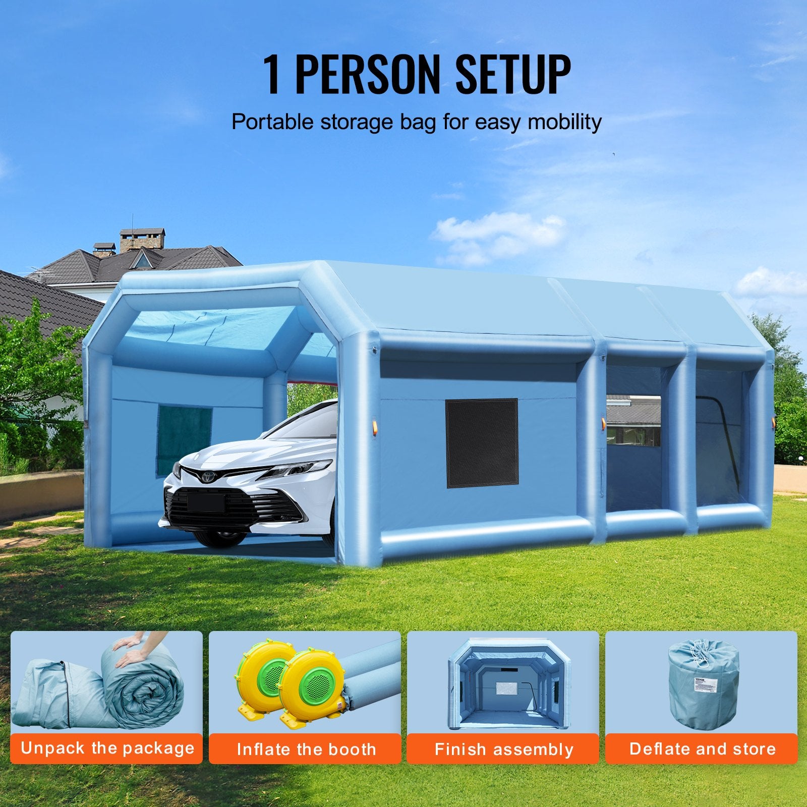 VEVOR Inflatable Paint Booth 23x13.1x9ft Inflatable Spray Booth 750W+480W Blower