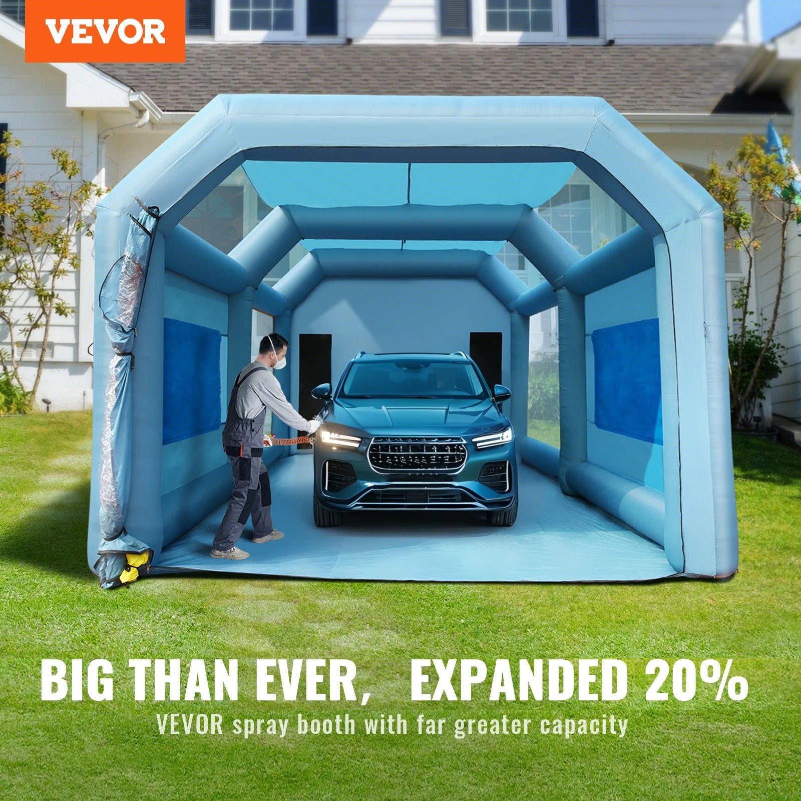 VEVOR Inflatable Paint Booth, 23x13x8.5ft Inflatable Spray Booth, High Powerful 480W+750W Blowers Spray Booth Tent, Car Paint Tent Air Filter System for Car Parking Tent Workstation Motorcycle Garage