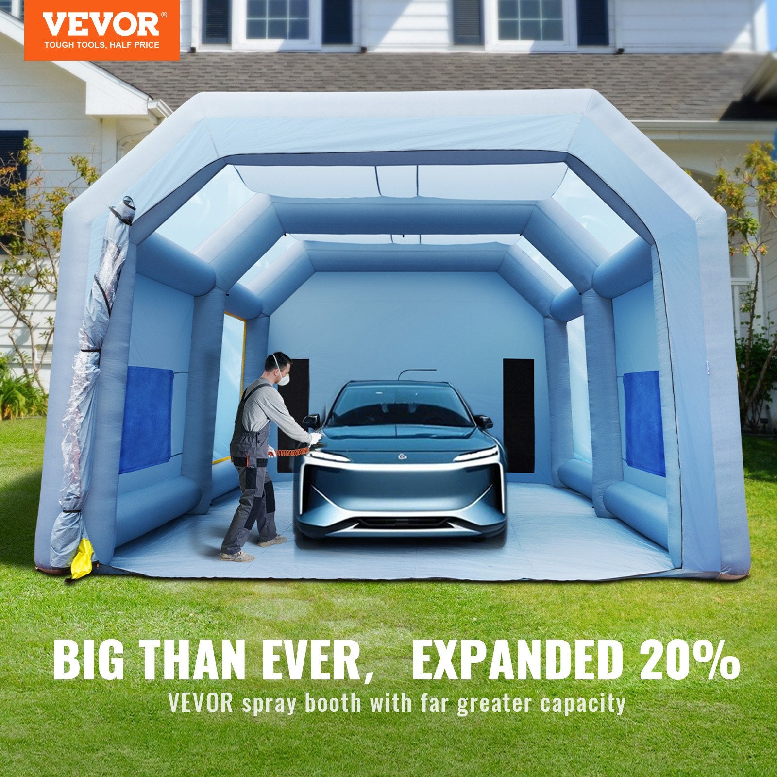 VEVOR Inflatable Paint Booth, 10x6x4m Inflatable Spray Booth, High Powerful 950W+1100W Blowers Spray Booth Tent, Car Paint Tent Air Filter System for Car Parking Tent Workstation Motorcycle Garage