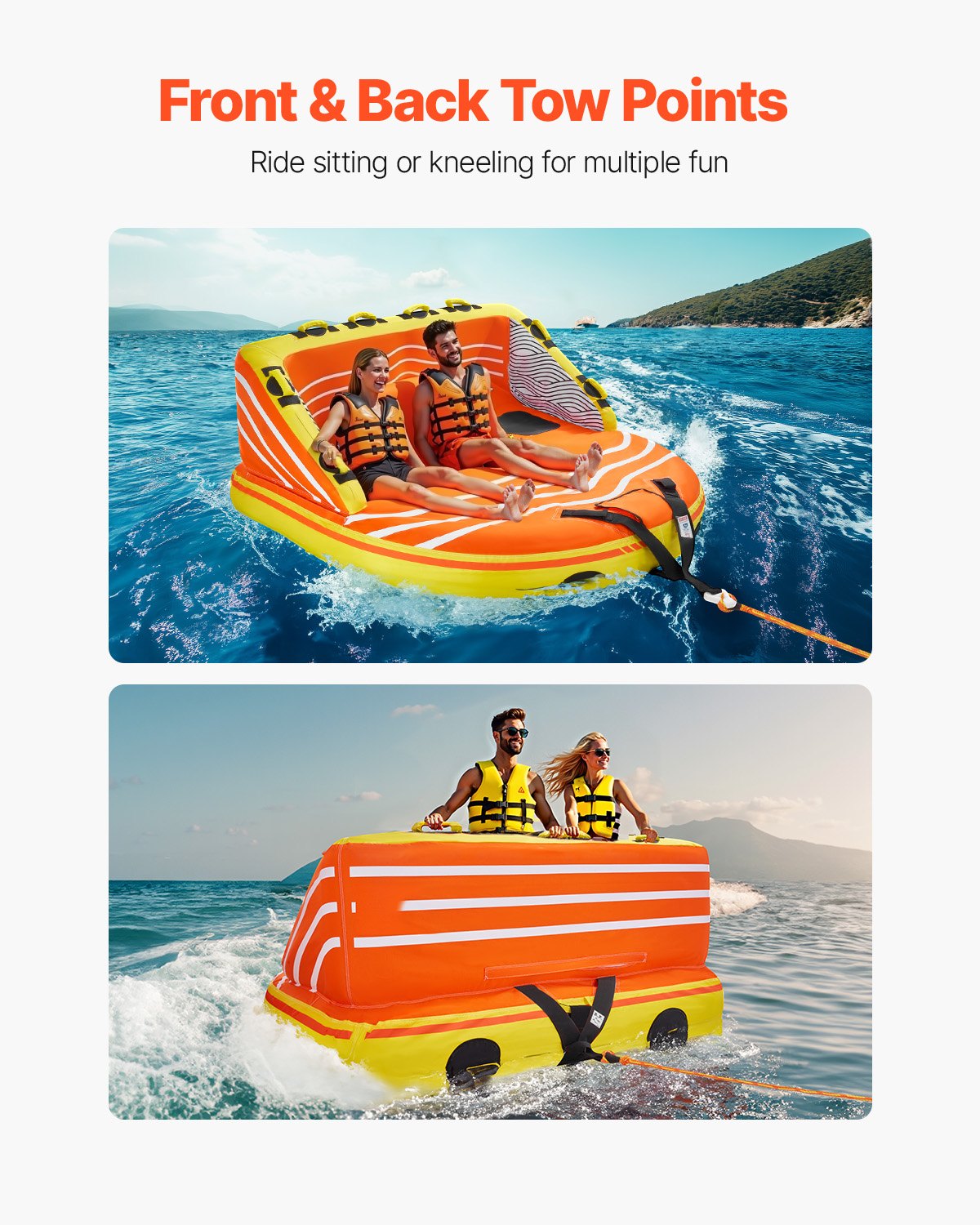 VEVOR Towable Tube for Boating, 1-3 Riders Inflatable Boat Tubes and Towables, 510lbs Water Sport Towable Tube for Boat to Pull - with Full Nylon Cover, 16 Grab Handles, Dual Tow Points & Safety Valve