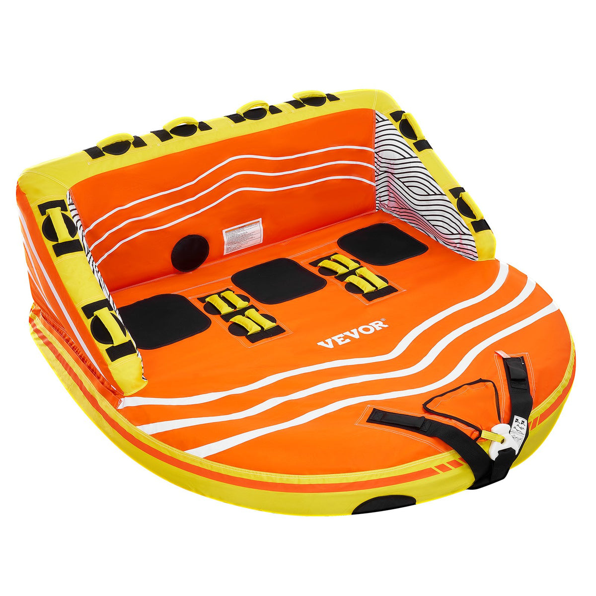 VEVOR Towable Tube for Boating, 1-3 Riders Inflatable Boat Tubes and Towables, 510lbs Water Sport Towable Tube for Boat to Pull - with Full Nylon Cover, 16 Grab Handles, Dual Tow Points & Safety Valve