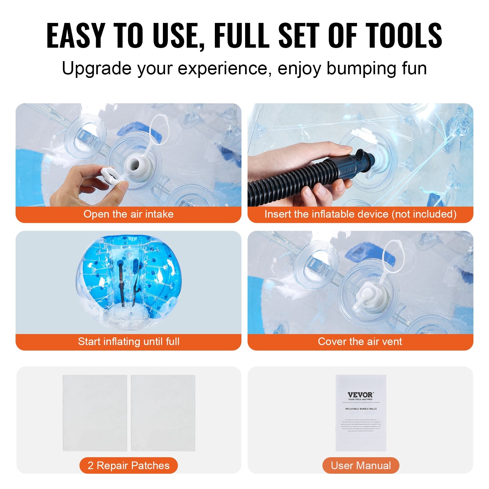 VEVOR Inflatable Bumper Balls 2-Pack, 5FT/1.5M Body Sumo Zorb Balls for Teen & Adult, 0.8mm Thick PVC Human Hamster Bubble Balls for Outdoor Team Gaming Play, Bumper Bopper Toys for Garden, Yard, Park