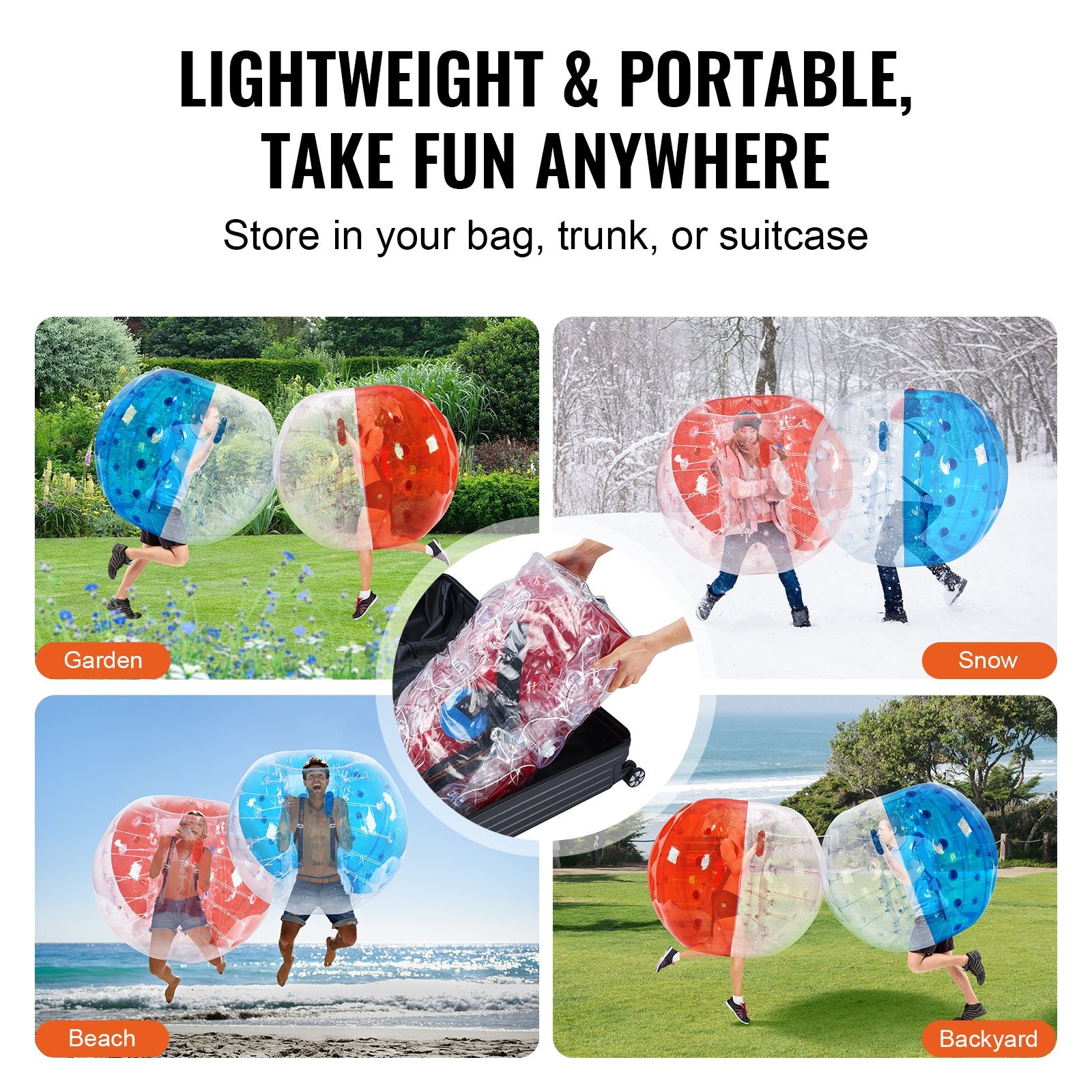 VEVOR Inflatable Bumper Balls 2-Pack, 5FT/1.5M Body Sumo Zorb Balls for Teen & Adult, 0.8mm Thick PVC Human Hamster Bubble Balls for Outdoor Team Gaming Play, Bumper Bopper Toys for Garden, Yard, Park