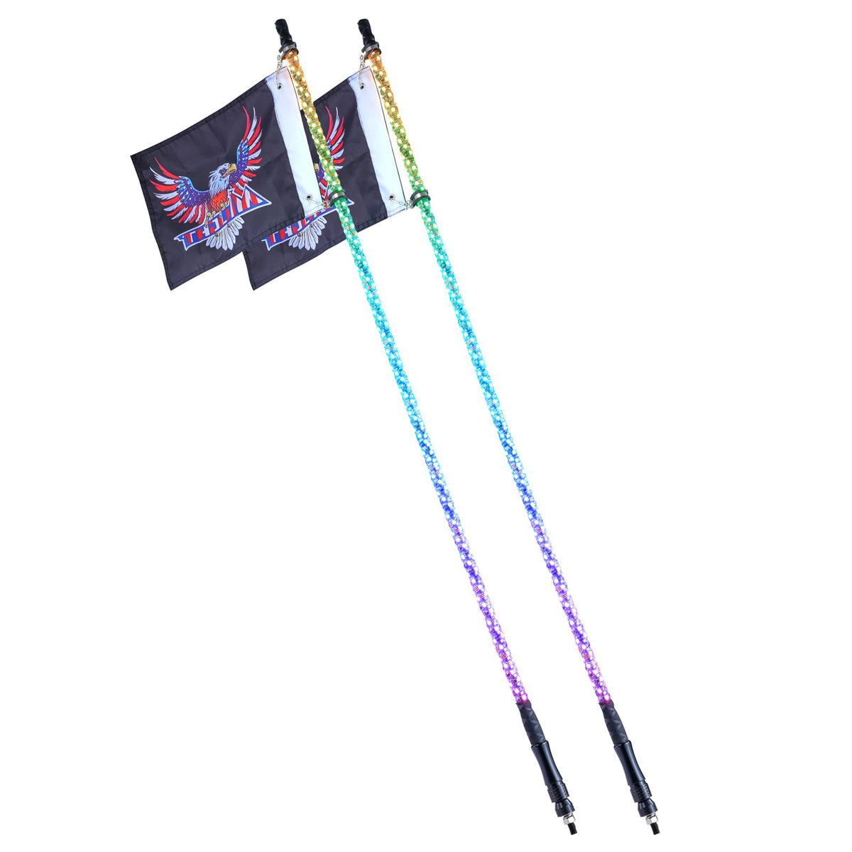 VEVOR 2 PCS 5 FT Whip Light, APP &amp; RF Remote Control Led Whip Light, Waterproof Spiral RGB Chasing Lighted Whips with 4 Flags, for UTVs, ATVs, Motorcycles, RZR, Can-am, Trucks, Off-road, Go-karts
