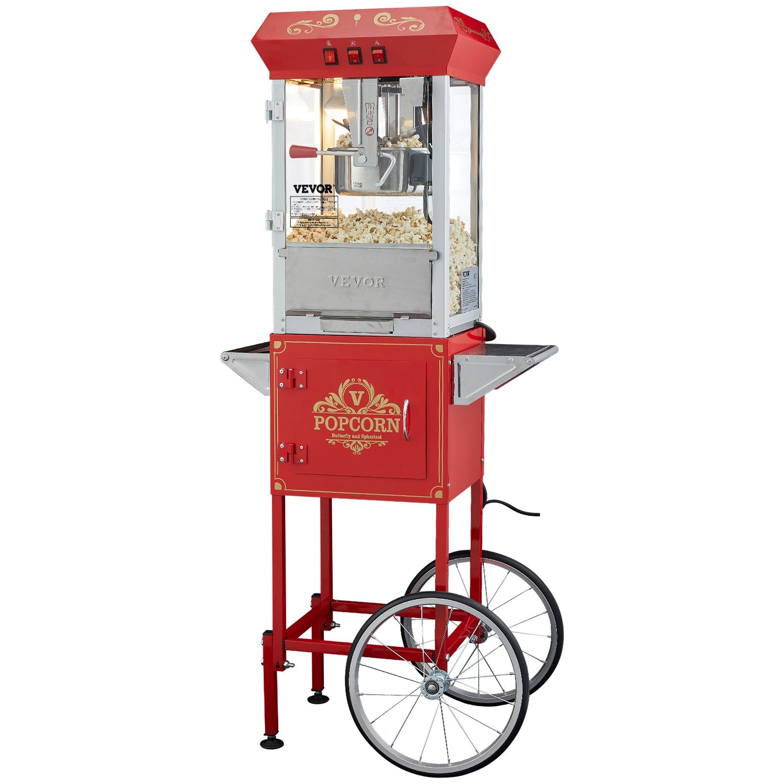 VEVOR Popcorn Popper Machine with Cart  Popcorn Maker 850W 8 Oz 48 Cups Red