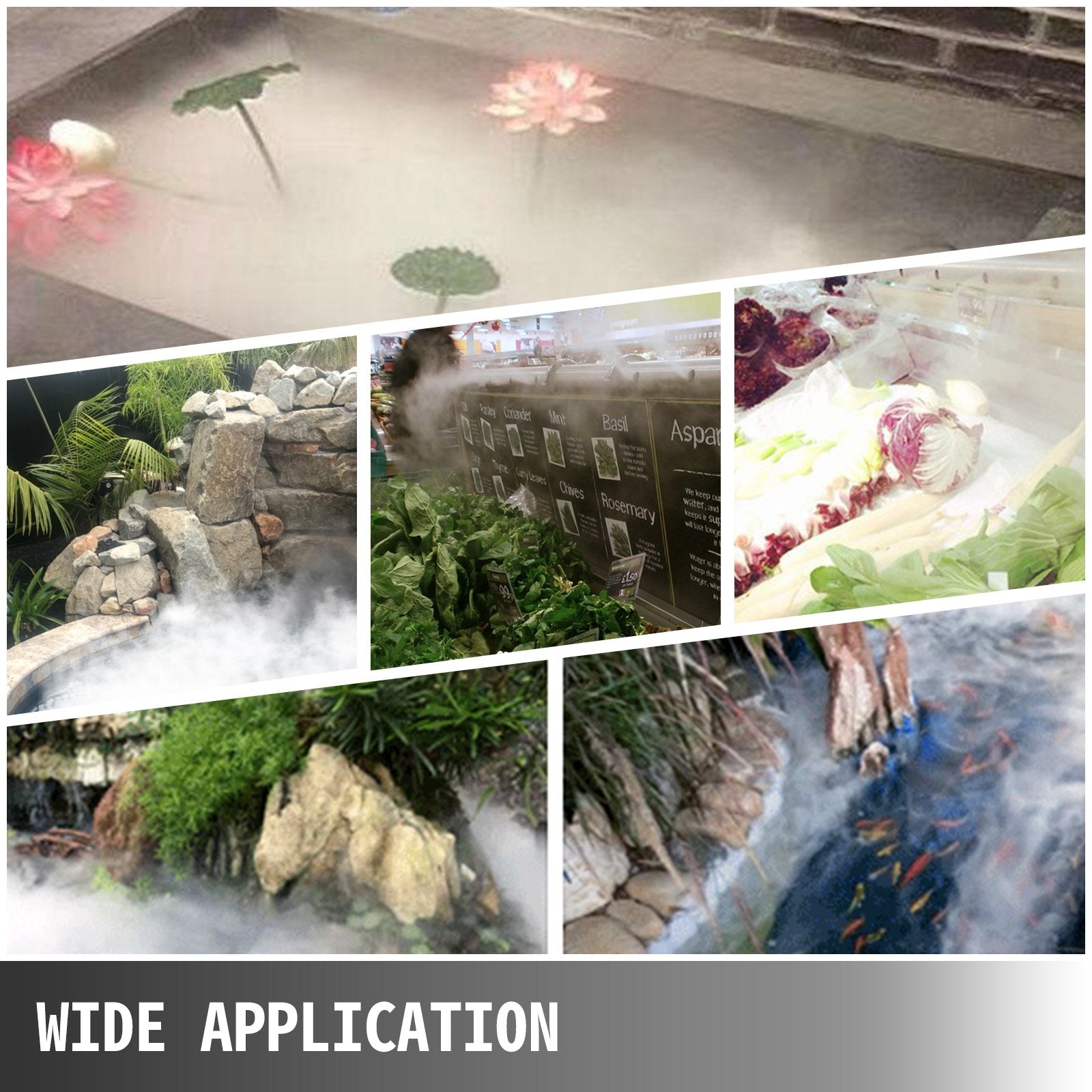 VEVOR Mist Maker 10 Head Ultrasonic Mist Fogger with Waterproof Power Supply Ultrasonic Fogger Humidifier Stainless Steel Pond Mister Fogger 5kg/h Ultrasonic Mist Humidifier for Gardening and Pond
