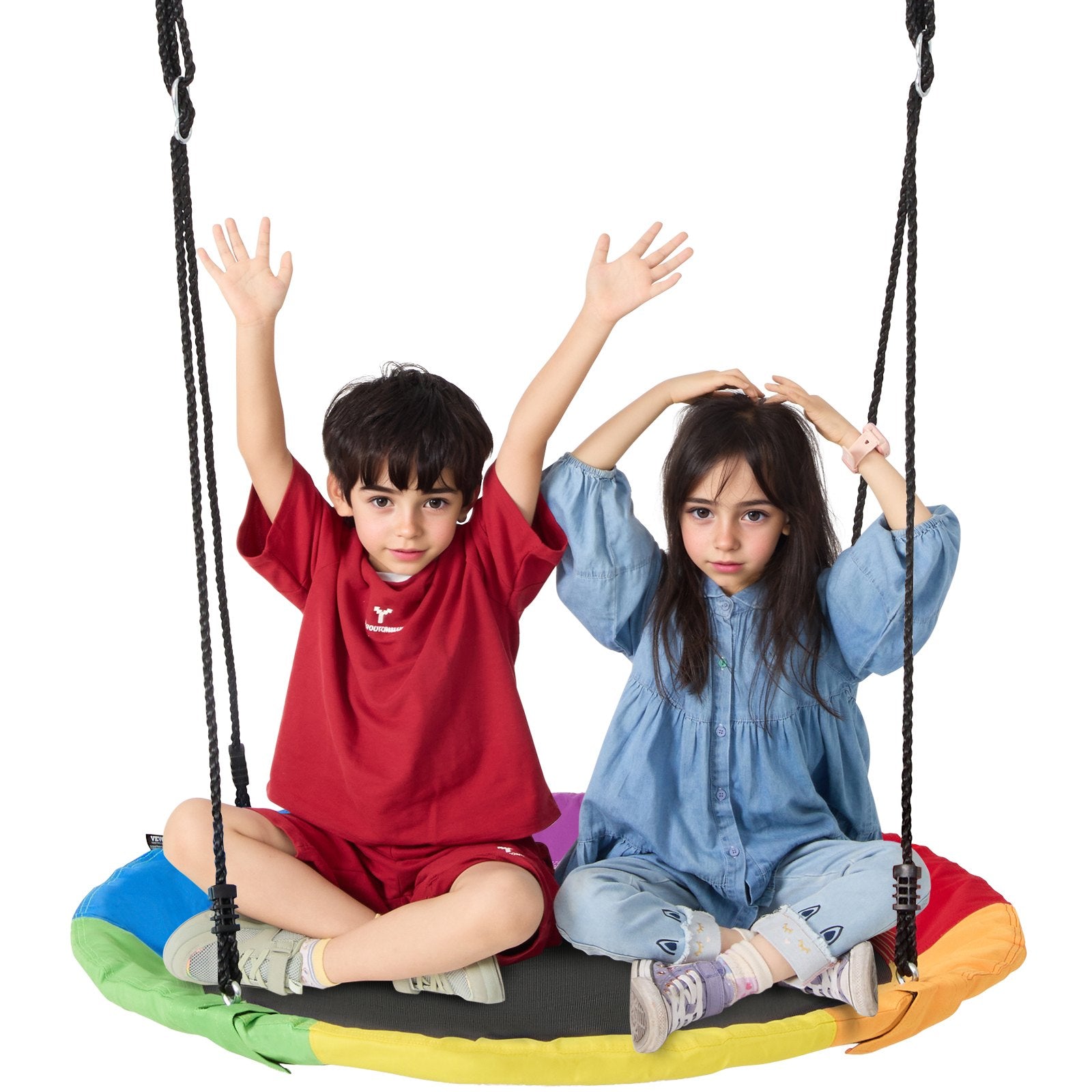 VEVOR Tree Swing, 40 Inch Saucer Swing, 750lbs Weight Capacity, 900D Oxford Fabric Swing Seat with 2 Tree Hanging Straps and Adjustable Multi-Strand Ropes, Round Swing for Kids Outdoor, Multicolor