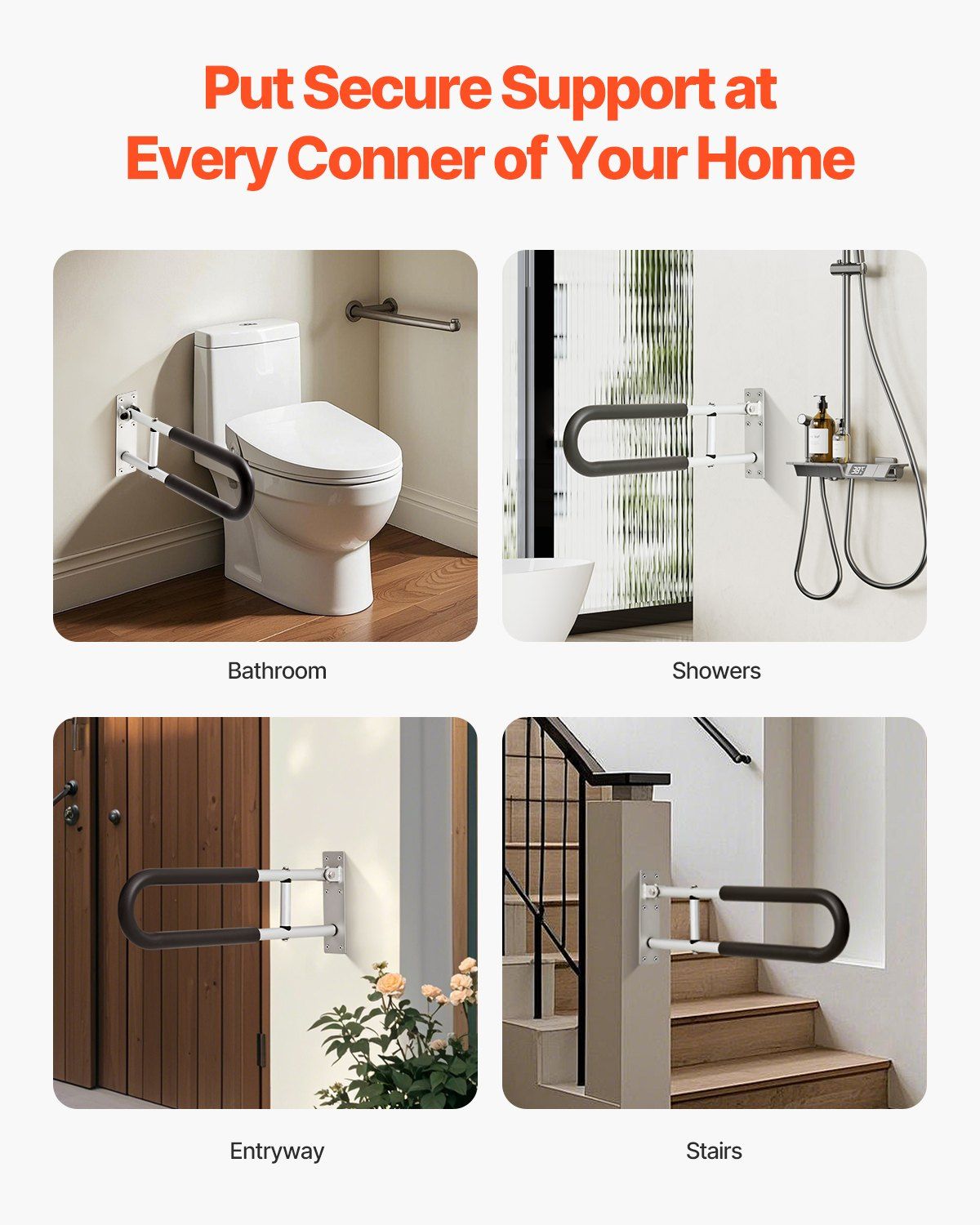 Toilet Safety Rail, 60.5 cm U-Shaped Handicap Grab Bar, Foldable Senior Safety Pole, Flip Up Toilet Grab Bars with Anti-Slip Support Handle, 136 kg Load Capacity for Elderly, Disabled, Pregnant