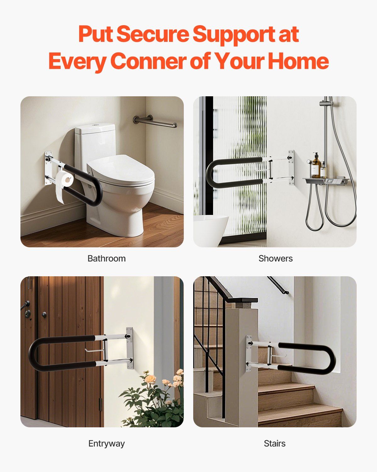Toilet Safety Rail, 76.5 cm U-Shaped Handicap Grab Bar, Foldable Senior Safety Pole, Flip Up Toilet Grab Bars with Anti-Slip Handle, 136 kg Load Capacity Security Handrail with Paper Holder
