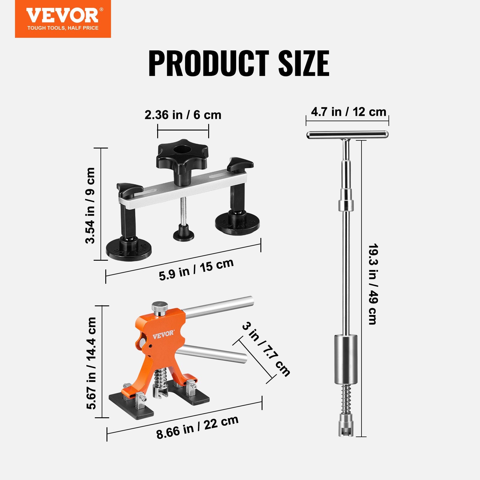 VEVOR 69 PCS Dent Repair Kit, Auto Car Body Paintless Dent Removal Tool Kit, Golden Lifter, Bridge Puller, Slide Hammer Tool Kit for Automobile Body, Washing Machine, Refrigerator
