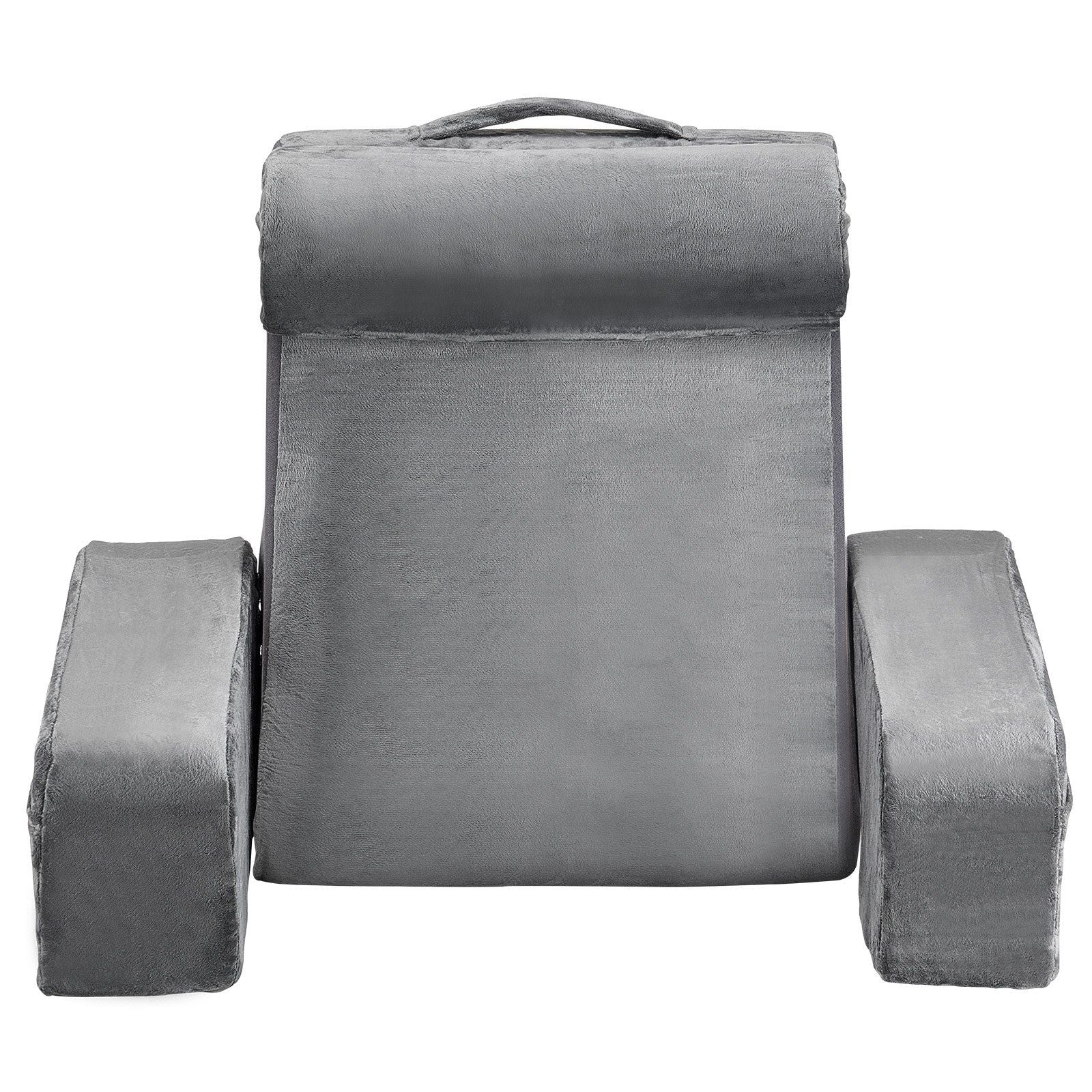 Reading Pillow, Backrest Support Pillow with Arm and 3 Pockets, Large Size Bed Pillow with Removable Headrest & 25D Sponge, Handle for Easy Carrying, for Reading, Gaming, Resting, Working, Grey