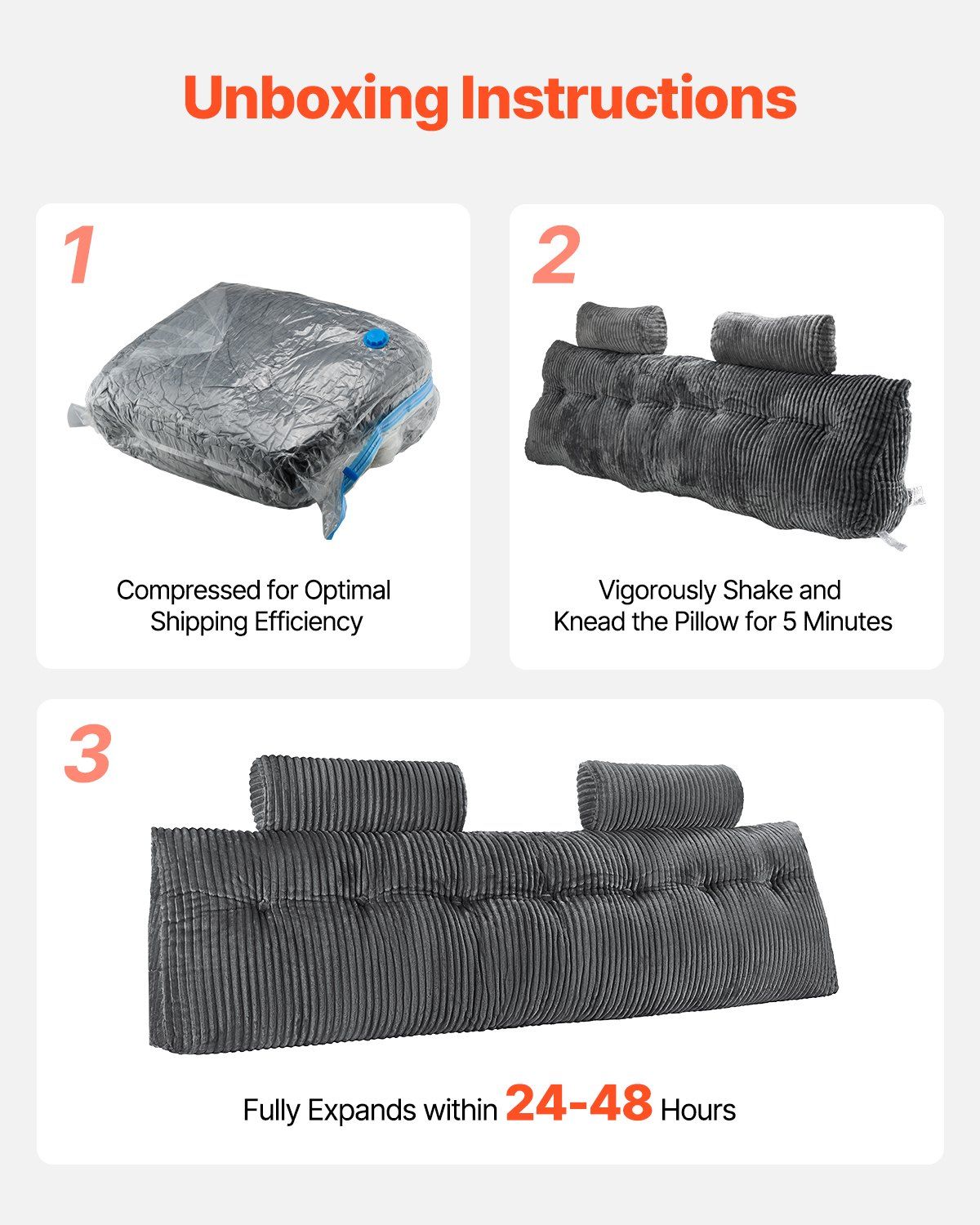 Headboard Pillow, King Size Wedge Headboard Pillow with 2 Side Pockets and 2 Headrests, Bed Wedge Pillow with Washable Flannel Cloth, for Reading, Gaming, Resting, Working in Bed, Grey