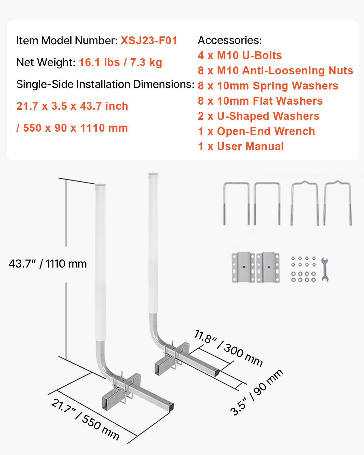 VEVOR Boat Trailer Guide, 1016mm Adjustable Design Trailer Guide Poles, 2PCS High-Hardness Steel Trailer Guide-Ons, Trailer Guides with PVC Pipe Posts, for Ski Boat, Fishing Boat or Sailboat Trailer