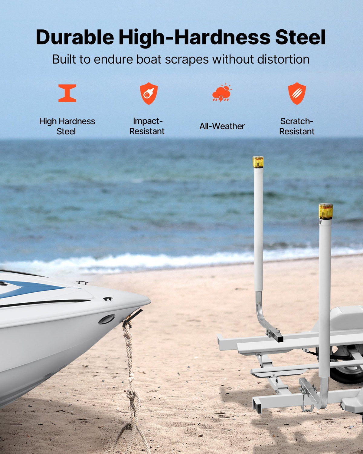 Boat Trailer Guide, 1175mm with LED Light Trailer Guide Poles, 2PCS High-Hardness Steel Guide-Ons, Wide Adjustable Trailers Guides with PVC Pipes, for Ski Boat, Fishing Boat or Sailboat Trailers