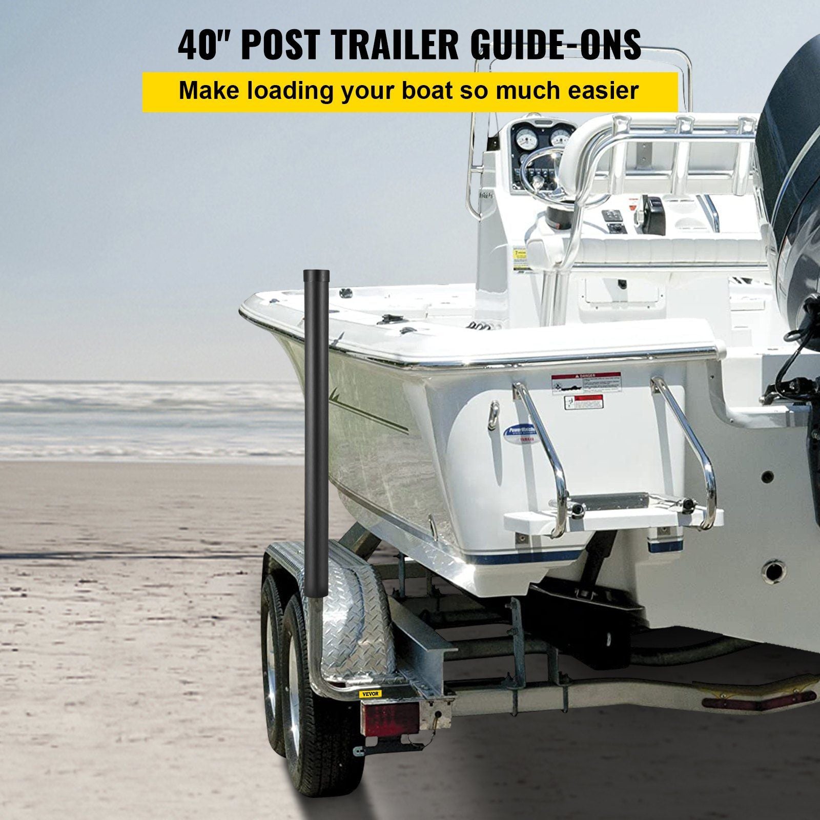 Boat Trailer Guide-ons, 40\", 2PCS Rustproof Galvanized Steel Trailer Guide ons, Trailer Guides with Black PVC Pipes, Mounting Parts Included, for Ski Boat, Fishing Boat or Sailboat Trailer