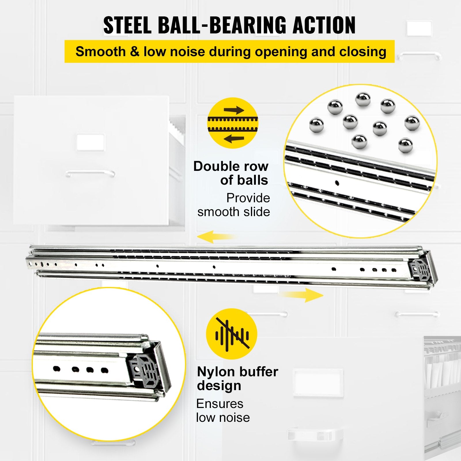 VEVOR Drawer Slide Soft Close Drawer 1Pair 36" Ball Bearing Full Extension 500lb