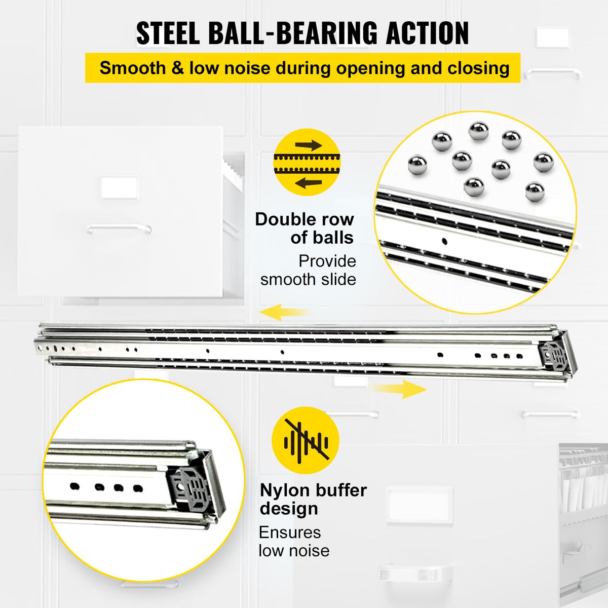 VEVOR Drawer Slide Soft Close Drawer 1Pair 52" Ball Bearing Full Extension 500lb