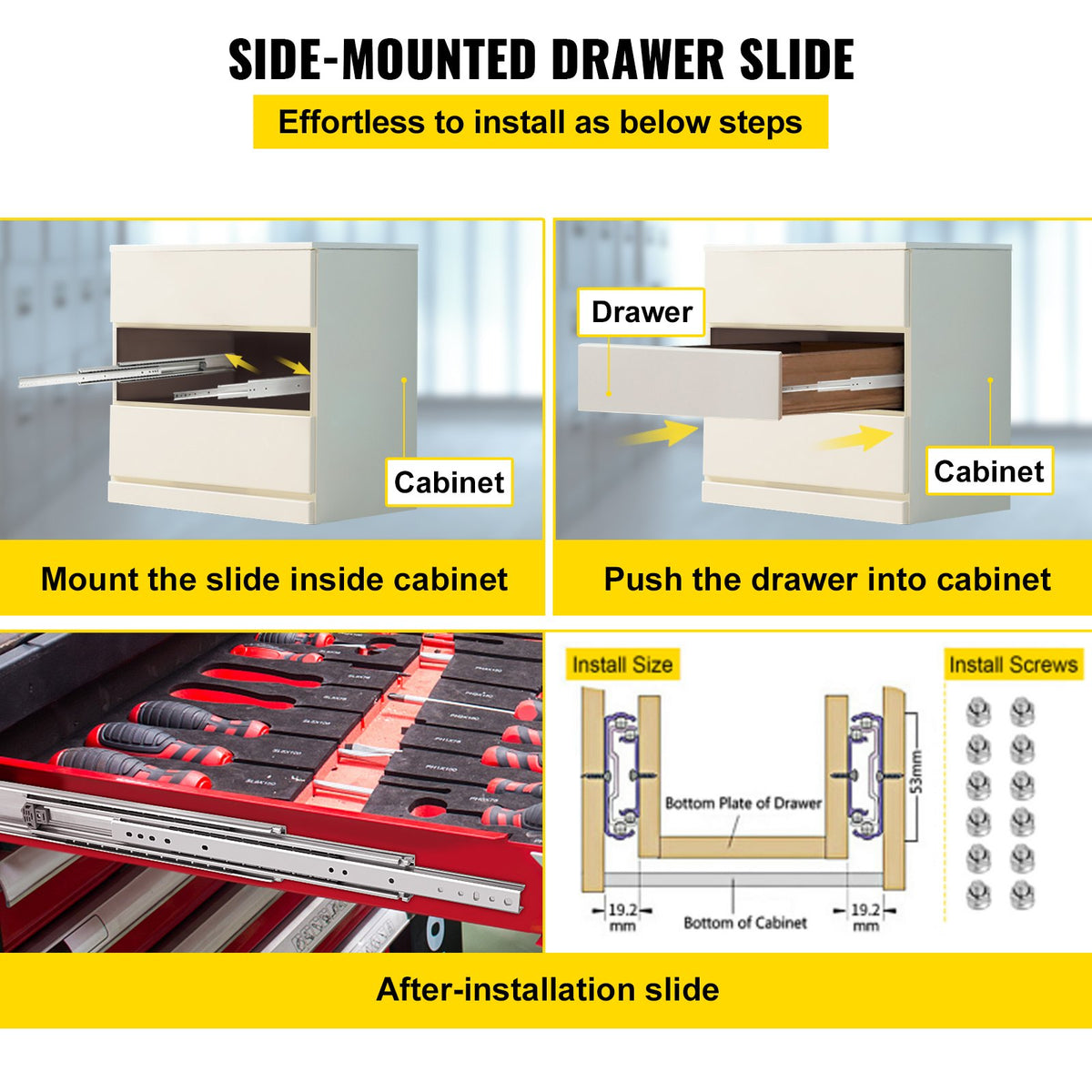 VEVOR Drawer Slide Soft Close Drawer 1Pair 52" Ball Bearing Full Extension 500lb