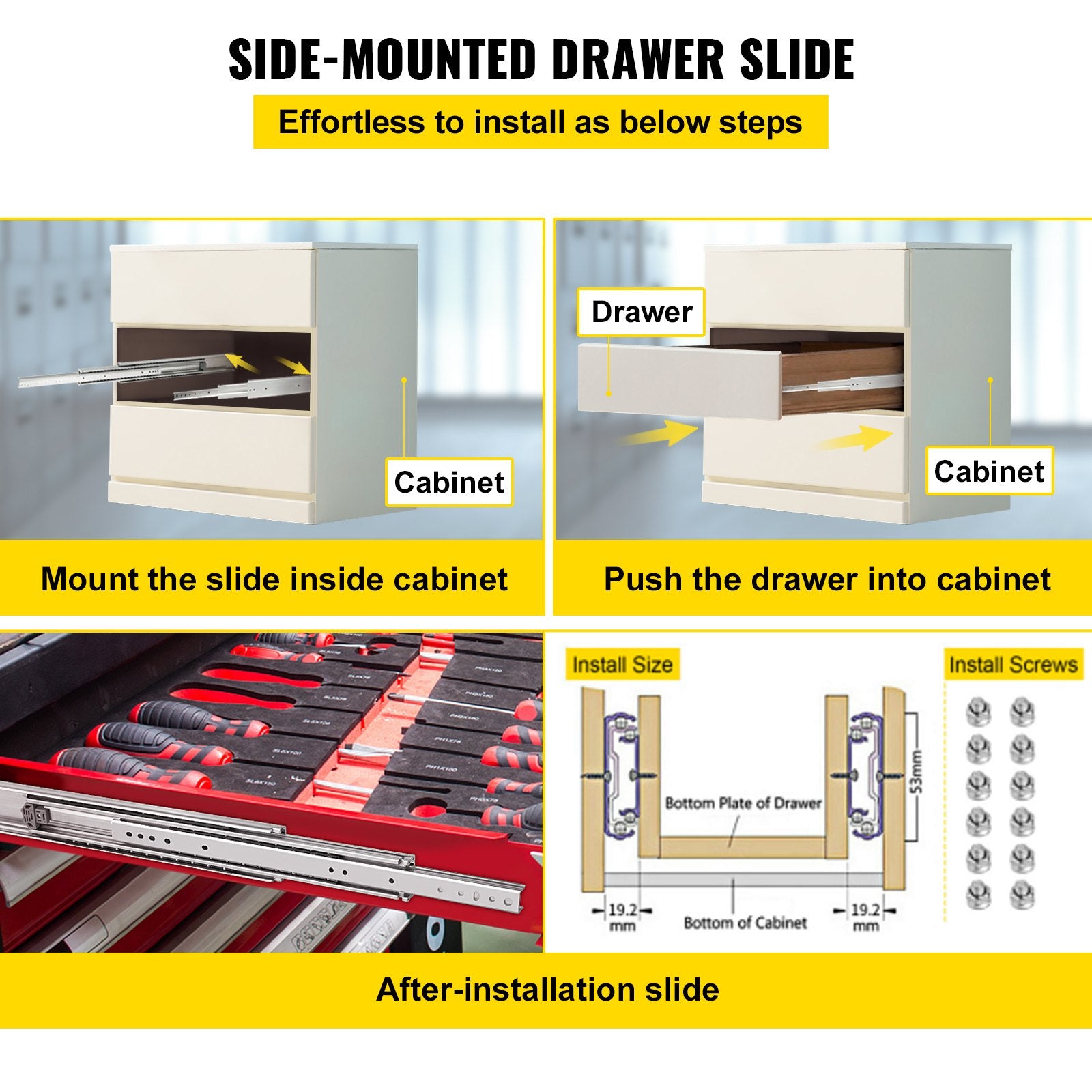 VEVOR Drawer Slide Soft Close Drawer 1Pair 52" Ball Bearing Full Extension 500lb