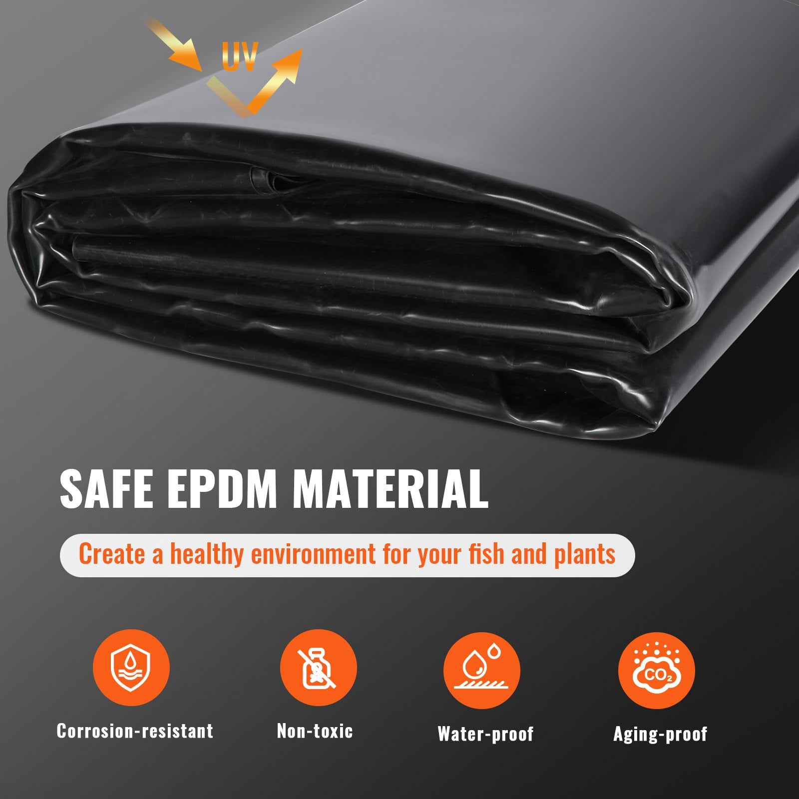 VEVOR Pond Liner, 6 x 7.6 m 45 Mil Thick, Pliable EPDM Material Pond Skins, Easy Cutting Underlayment for Fish or Koi Pond, Waterfall Base, Water Features, Water Gardens, Fountains, Black