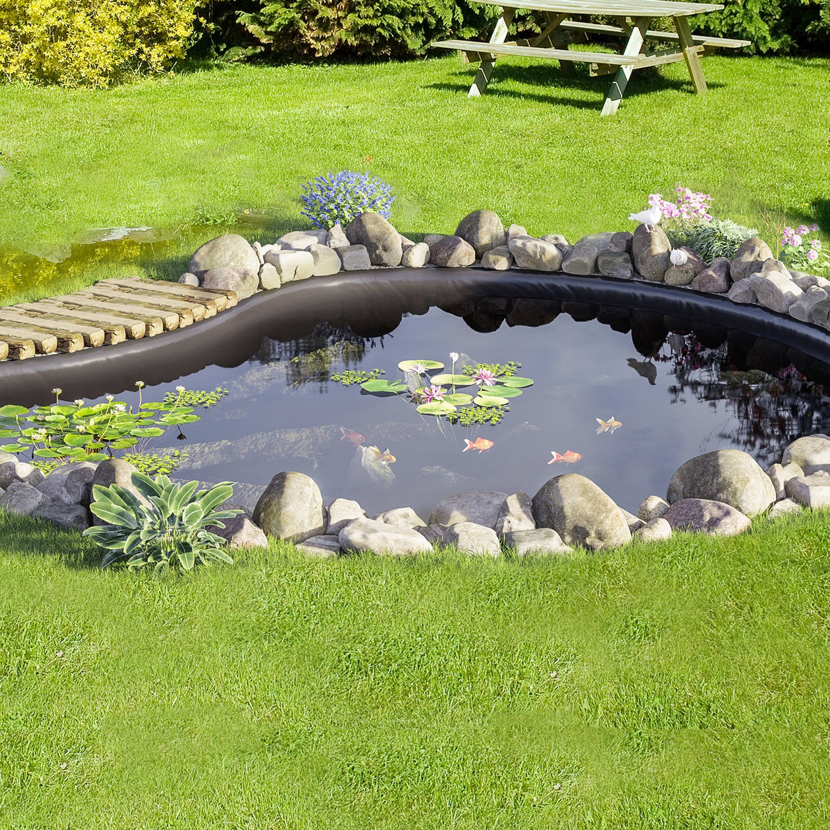 VEVOR Pond Liner, 6 x 7.6 m 45 Mil Thick, Pliable EPDM Material Pond Skins, Easy Cutting Underlayment for Fish or Koi Pond, Waterfall Base, Water Features, Water Gardens, Fountains, Black