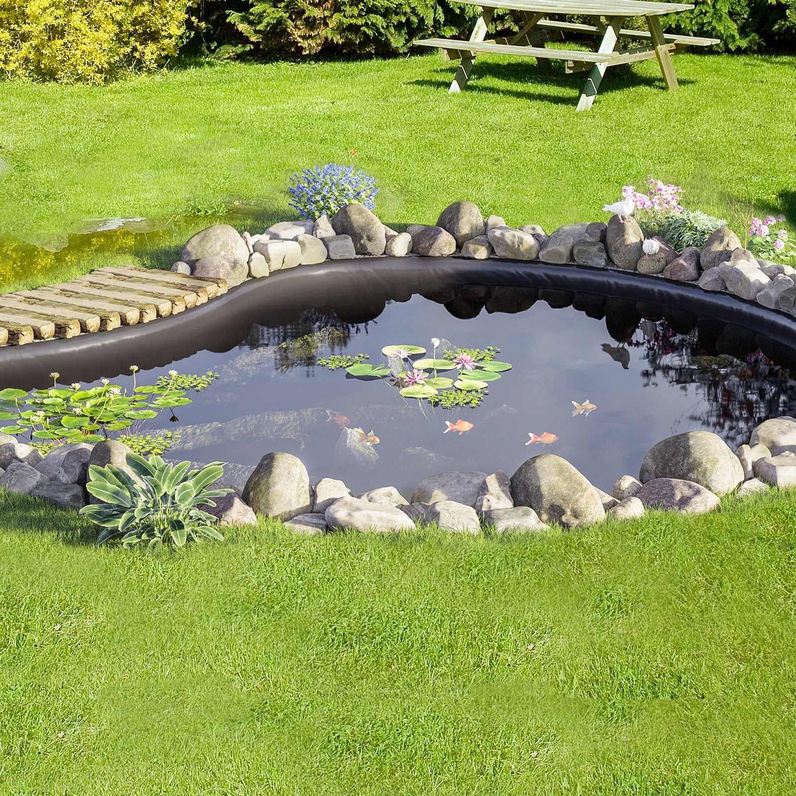 VEVOR Pond Liner, 6 x 7.6 m 45 Mil Thick, Pliable EPDM Material Pond Skins, Easy Cutting Underlayment for Fish or Koi Pond, Waterfall Base, Water Features, Water Gardens, Fountains, Black