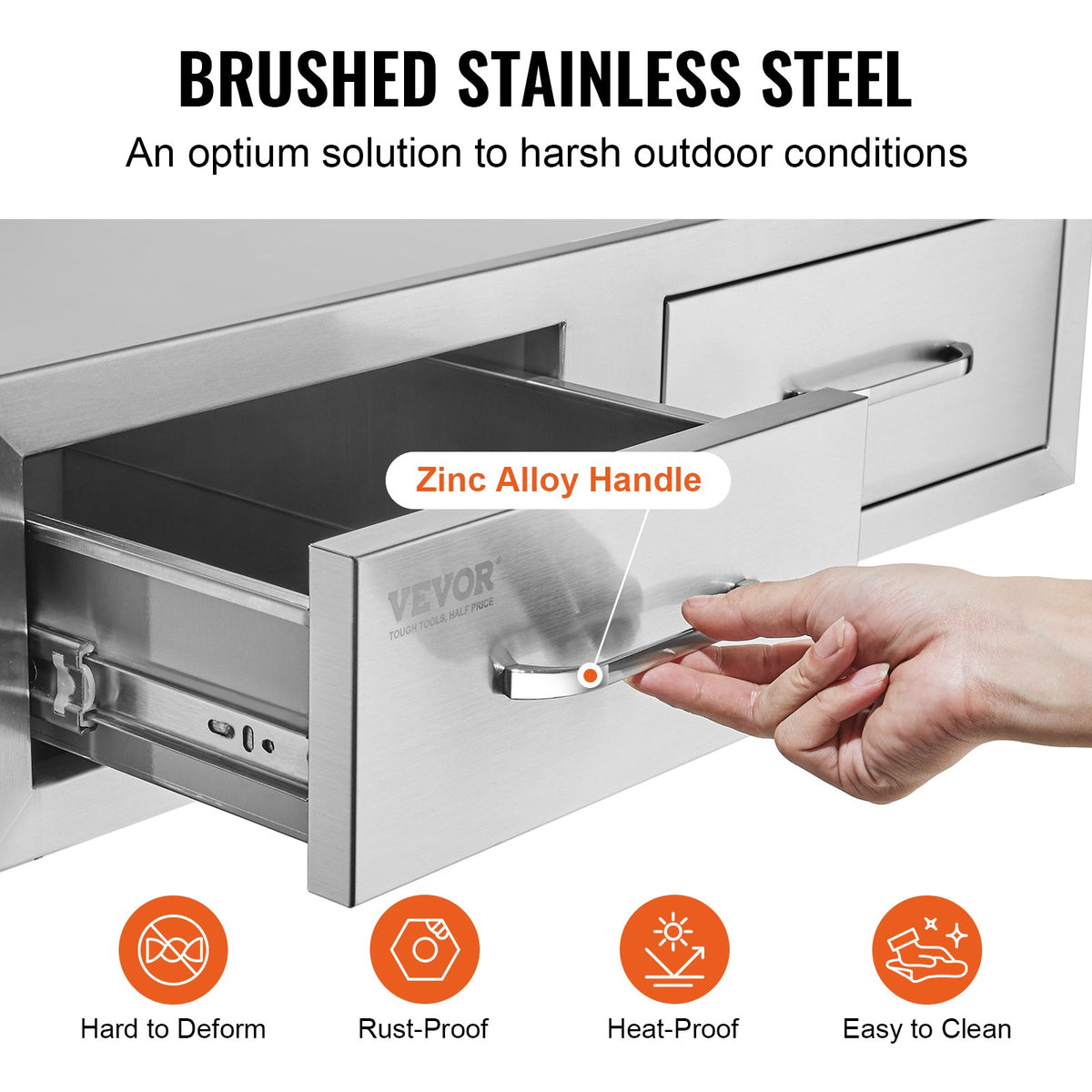 VEVOR Outdoor Kitchen Drawers 30" W x 10" H x 20" D, Horizontal Double BBQ Access Drawers Stainless Steel with Handle, BBQ Island Drawers for Outdoor Kitchens or Patio Grill Station