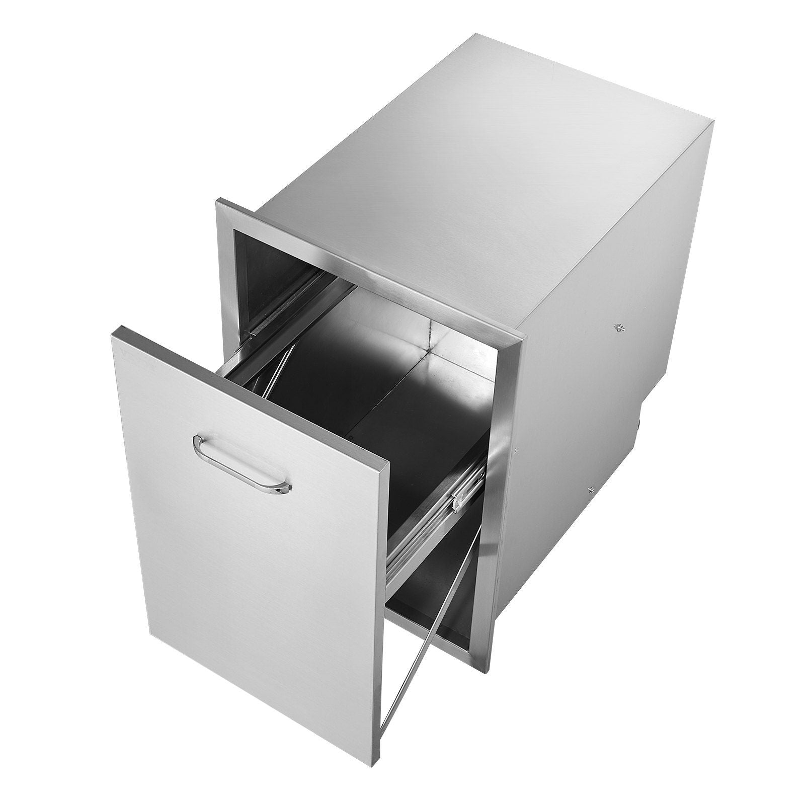 Pull Out Trash Drawer 50x58x57.4 cm Raised Style Trash Bin with Pull-Out Tray Stainless Steel Trash Drawer with Handle for Outdoor Kitchen BBQ Island, Trash Can Not Included