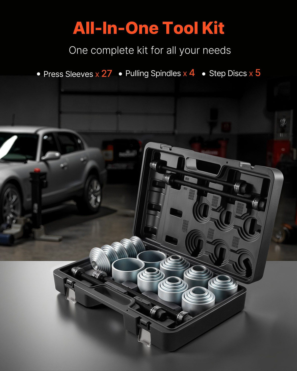 Pull and Press Sleeve Kit, 36 PCS, Steel Bush Removal Insertion Sleeve Tools with Carrying Case, Compatible with LCV and HGV Engines, for Removing and Installing Bushings, Bearings, and Seals