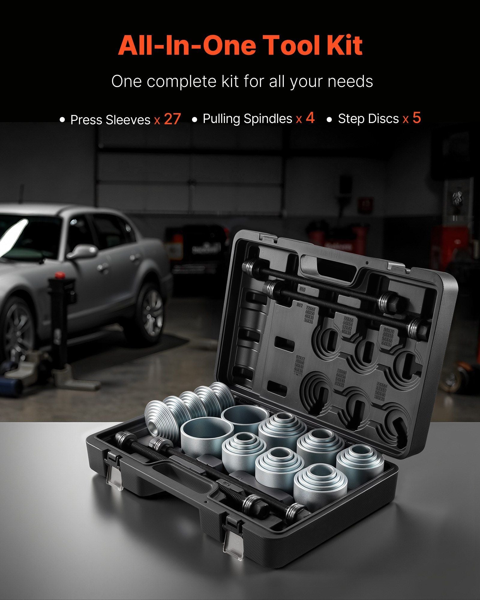 Pull and Press Sleeve Kit, 36 PCS, Steel Bush Removal Insertion Sleeve Tools with Carrying Case, Compatible with LCV and HGV Engines, for Removing and Installing Bushings, Bearings, and Seals