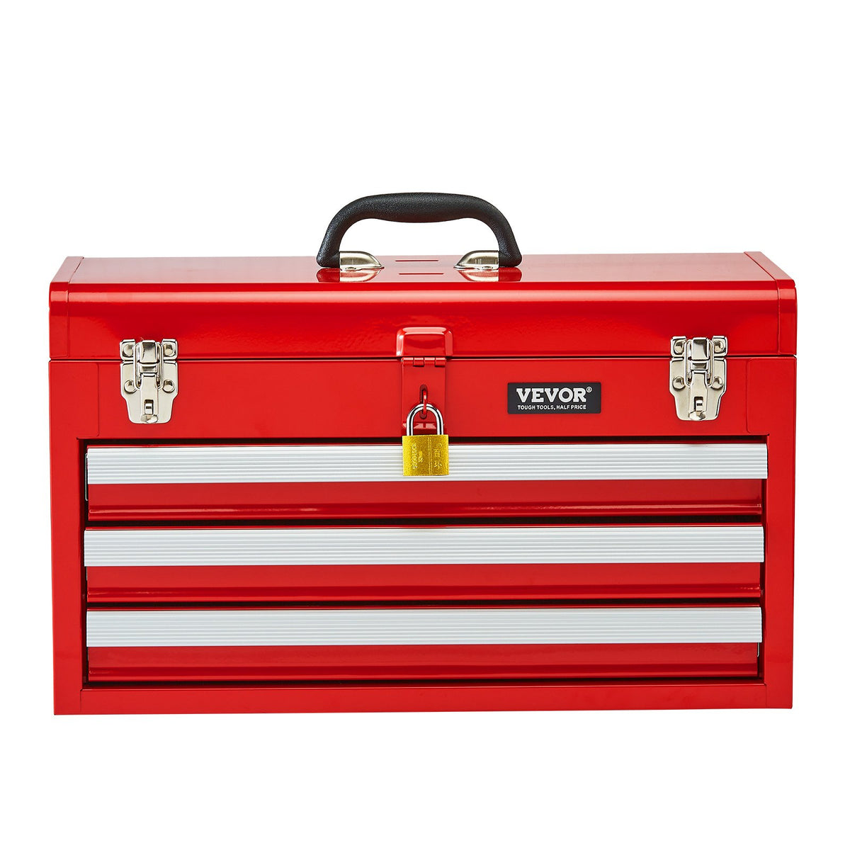 VEVOR Tool Box 520 mm Portable Metal Tool Box 3 Drawers Tool Organizer Red