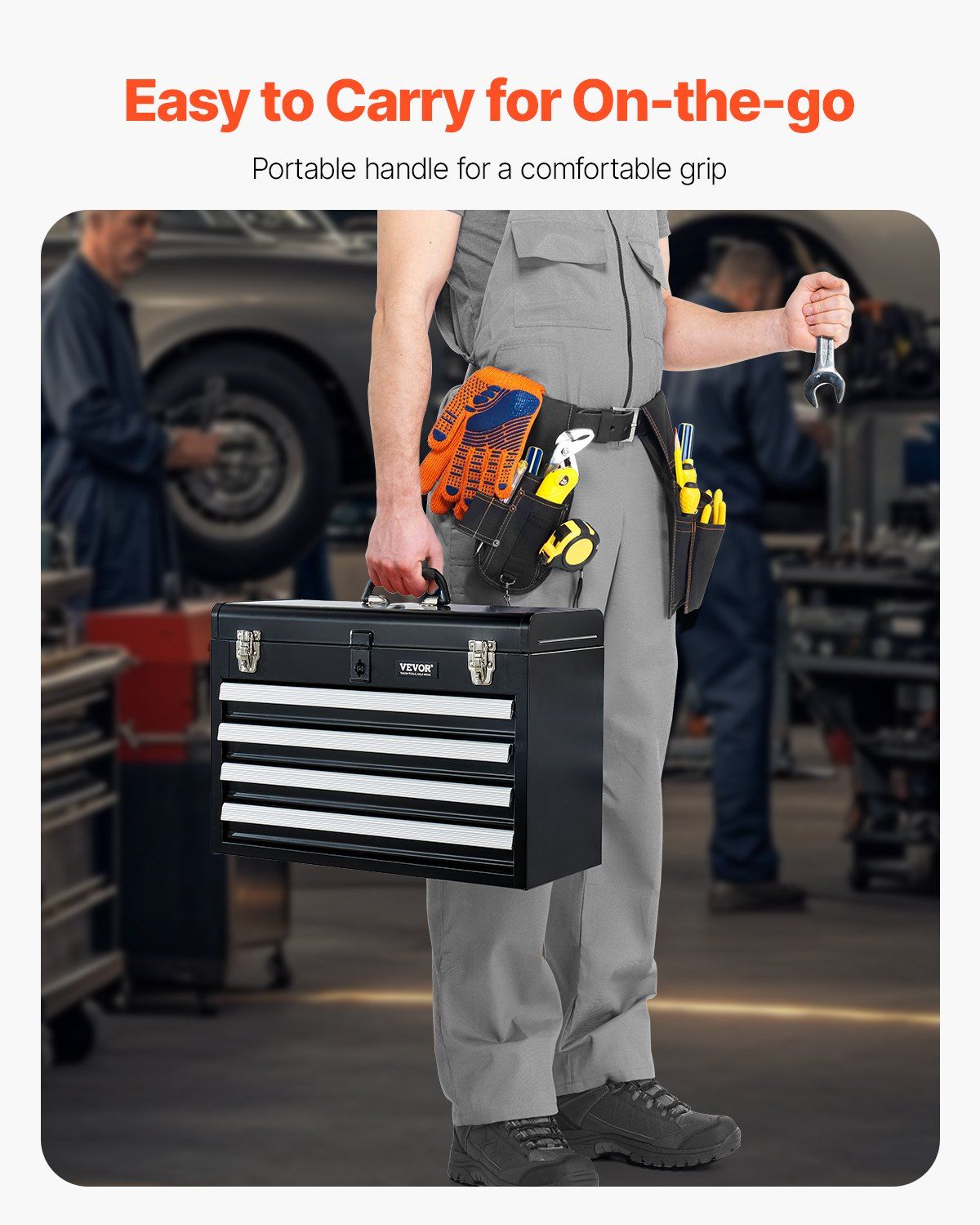 Metal Tool Box, 20.5-inch, Portable Metal Tool Box with 4 Drawers, Small Tool Chest with EVA Liners, Ball Bearing Slide Drawers Locking & Powder Coated Finish, Multi-Function Tool Organizer