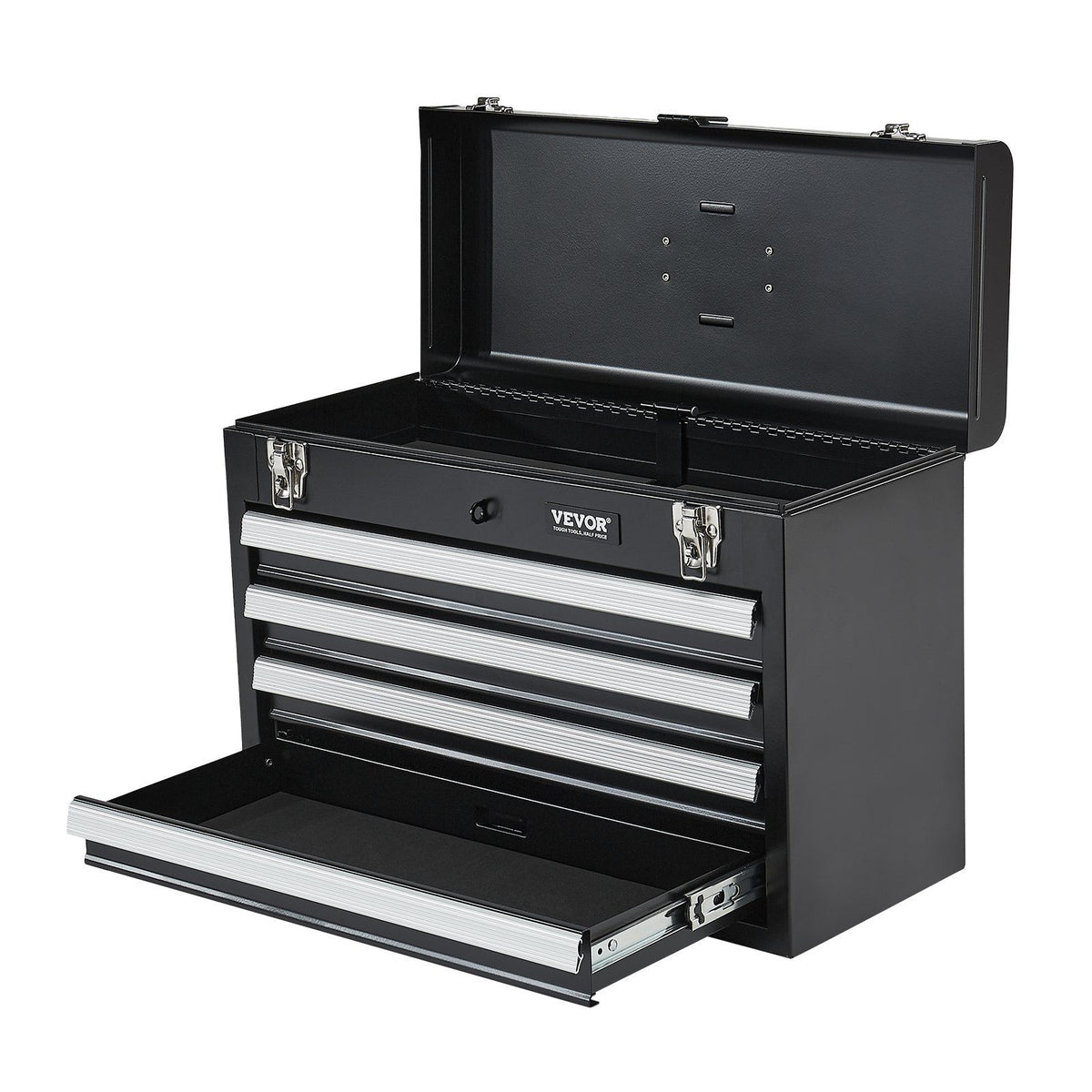 Metal Tool Box, 20.5-inch, Portable Metal Tool Box with 4 Drawers, Small Tool Chest with EVA Liners, Ball Bearing Slide Drawers Locking & Powder Coated Finish, Multi-Function Tool Organizer