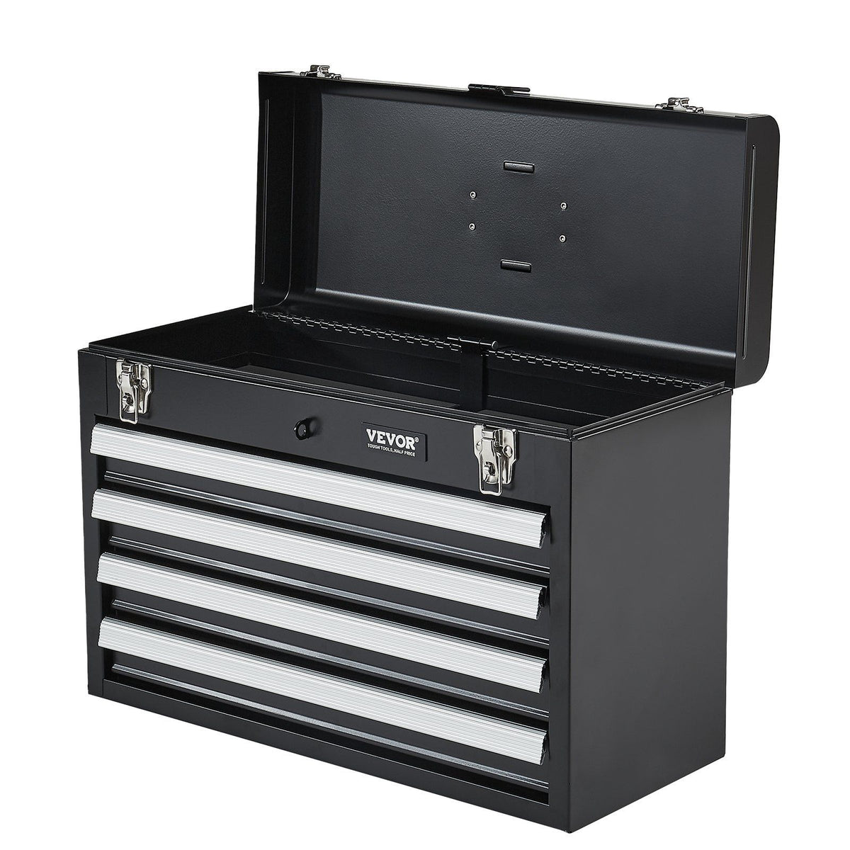 Metal Tool Box, 20.5-inch, Portable Metal Tool Box with 4 Drawers, Small Tool Chest with EVA Liners, Ball Bearing Slide Drawers Locking & Powder Coated Finish, Multi-Function Tool Organizer