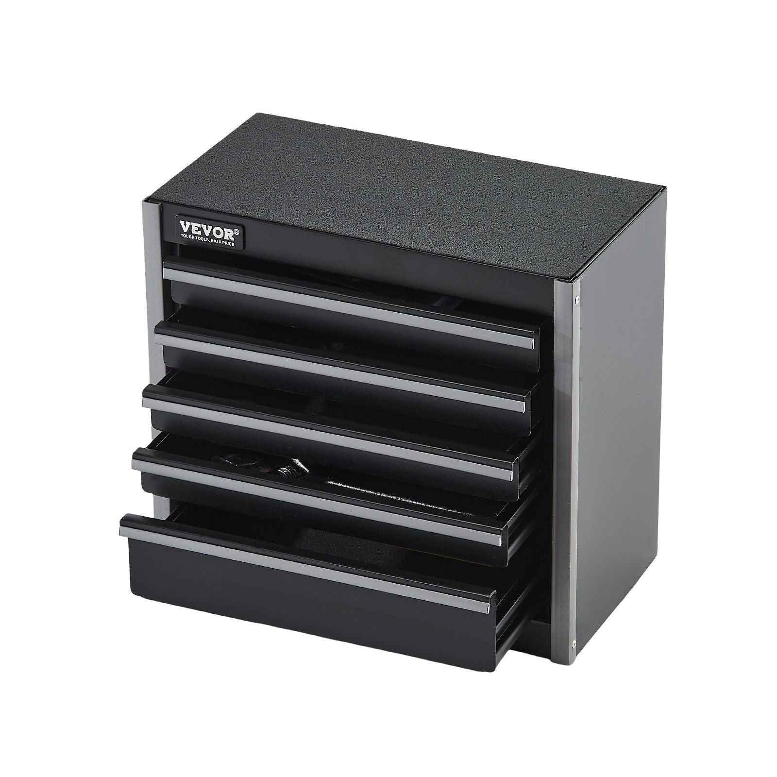 Metal Tool Box, 8.6-inch, Portable Metal Tool Box with 5 Drawers, Small Tool Chest with EVA Liners and PP Feet Pads, Heavy-Duty Steel With Ball Bearing Opening and Powder Coated Finish, Black