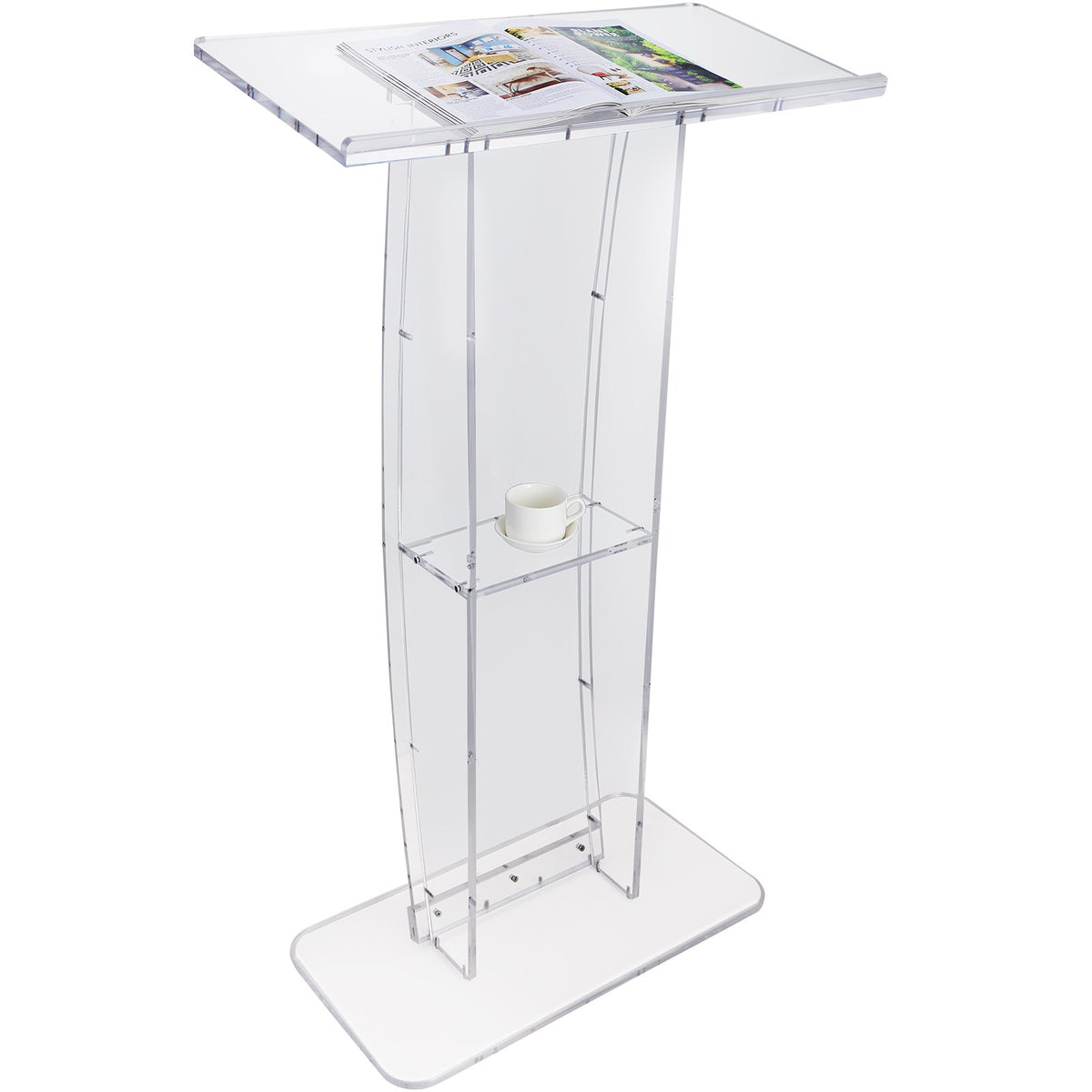 VEVOR Acrylic Podium, 47" Tall, Clear Acrylic Podium Stand with Wide Reading Surface &amp; Storage Shelf, Floor-standing Clear Pulpits Acrylic for Church Office School