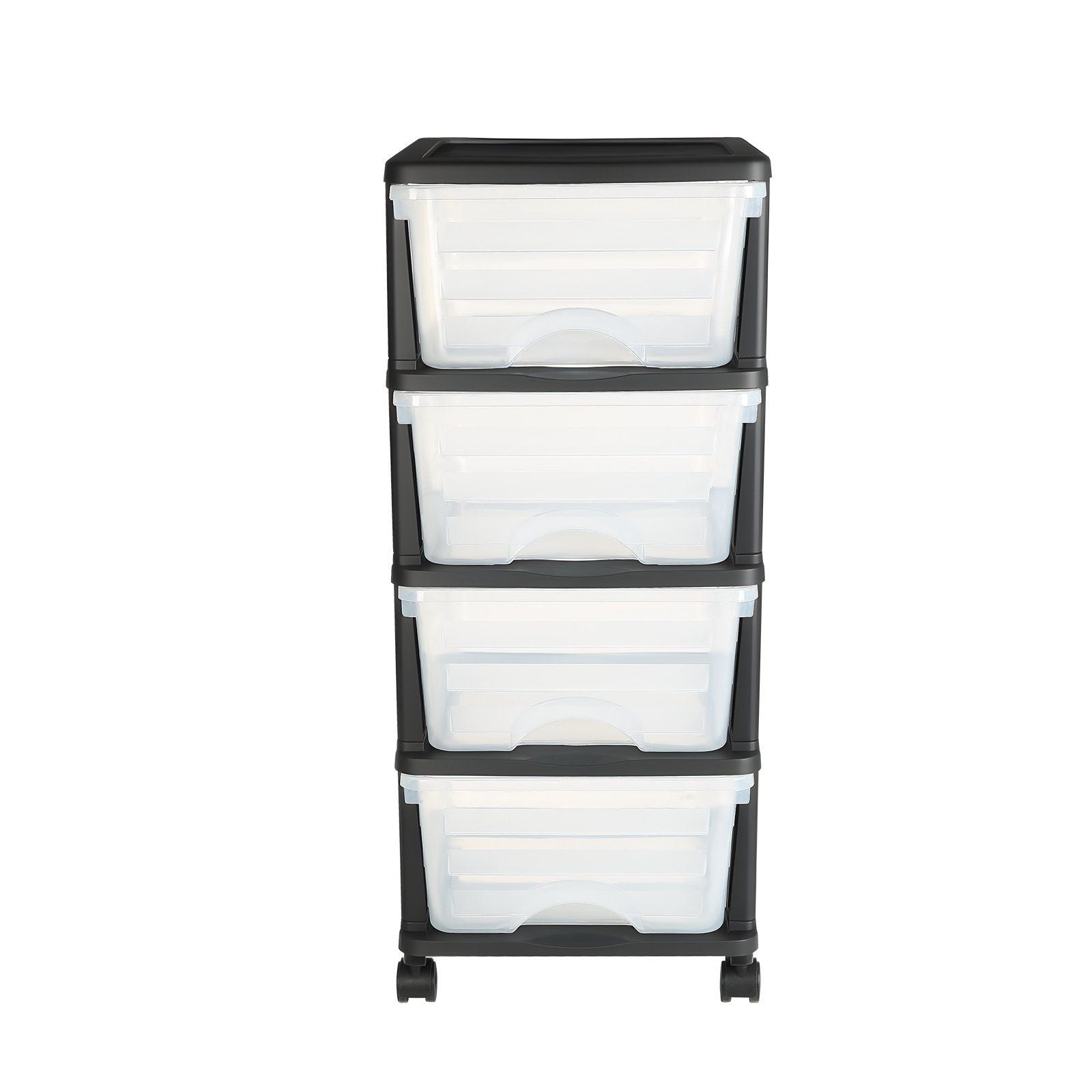 Plastic Storage Drawers Cart, 4 Drawers Storage Organizer with Wheels, Rolling Closet Organization and Storage Dividers, Dresser Organizer Clear Bins for Office Supplies, Craft Rooms, Classrooms