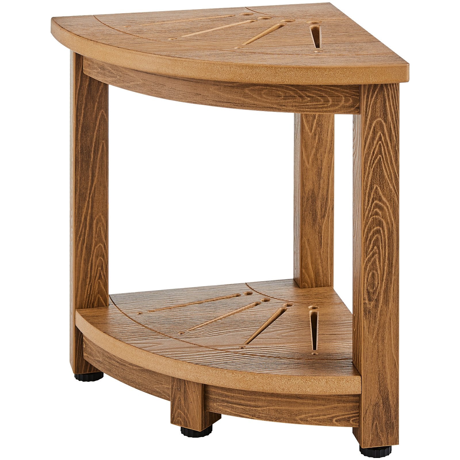VEVOR Corner Shower Bench, 16.5" Height 12.8" Radius, Faux Wood Grain Polystyrene, 158KGS with Storage Shelf, Water Resistant, Shower Stool for Inside & Outside Shower, for Bathroom, Living Room