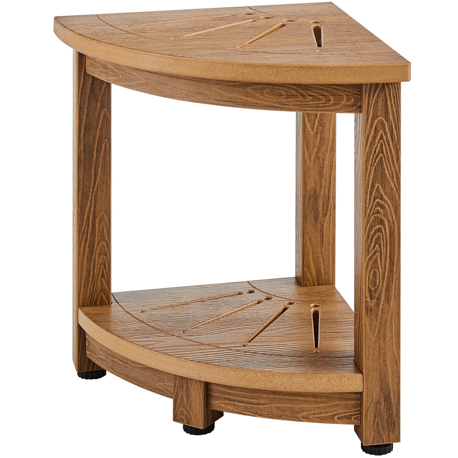 VEVOR Corner Shower Bench, 16.5" Height 12.8" Radius, Faux Wood Grain Polystyrene, 158KGS with Storage Shelf, Water Resistant, Shower Stool for Inside & Outside Shower, for Bathroom, Living Room