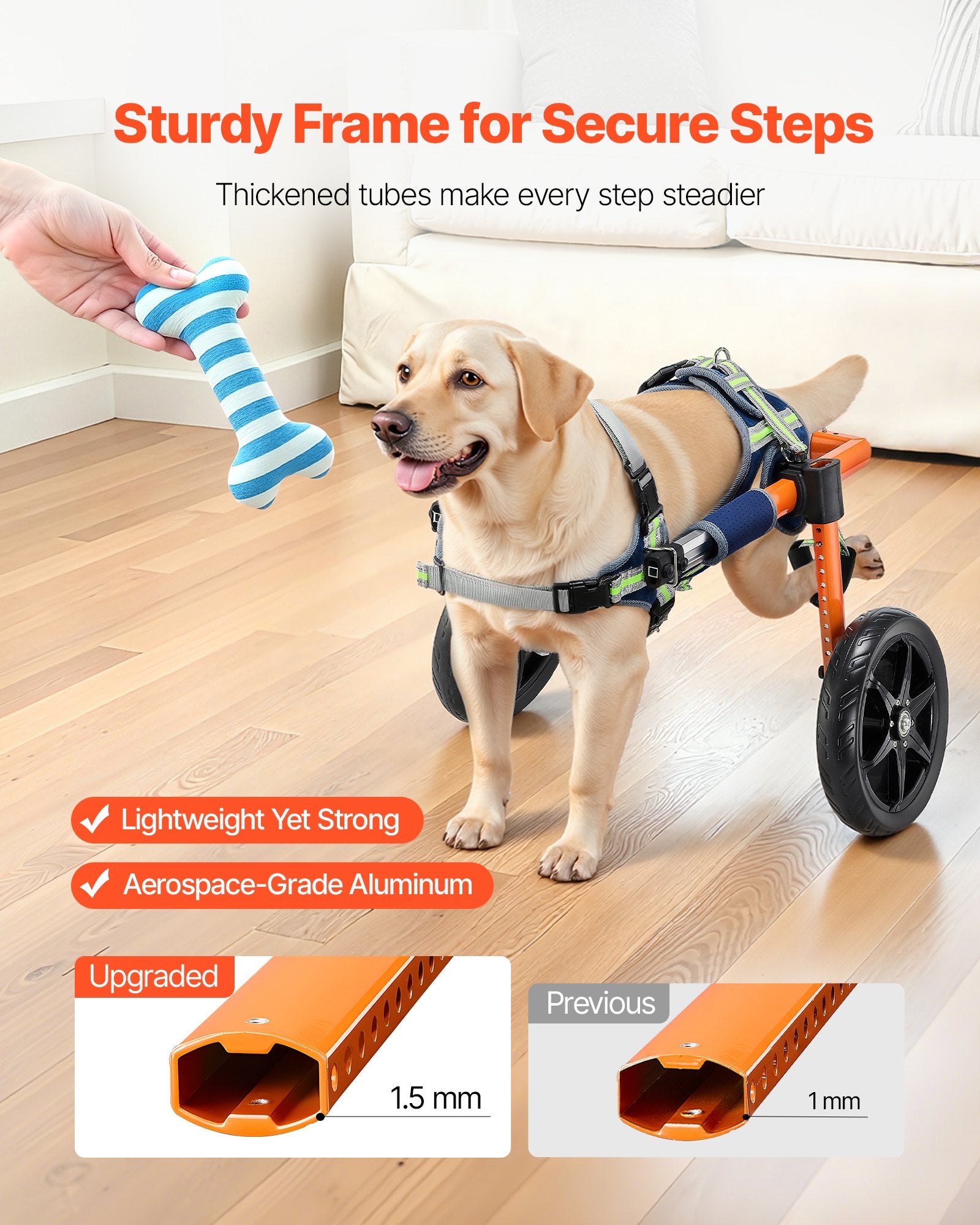 VEVOR Dog Wheelchair for Back Legs, Lightweight 2 Wheels Pet Wheelchair, Height, Width & Length Adjustable, Dog Cart with Shock-Absorbing Wheels, for Injured, Disabled Dogs 15.8-21.7 kg, Medium