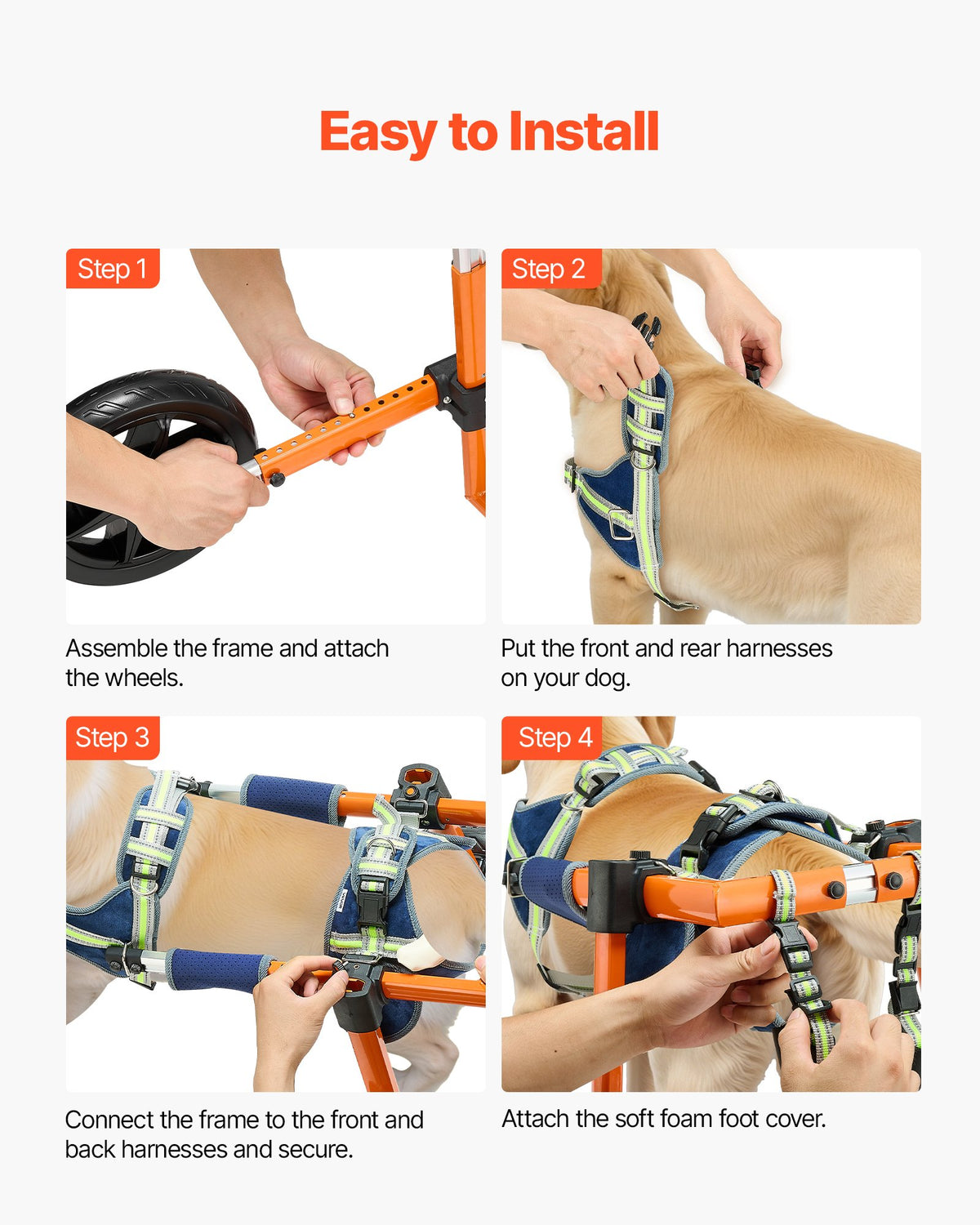 VEVOR Dog Wheelchair for Back Legs, Lightweight 2 Wheels Pet Wheelchair, Height, Width & Length Adjustable, Dog Cart with Shock-Absorbing Wheels, for Injured, Disabled Dogs 15.8-21.7 kg, Medium