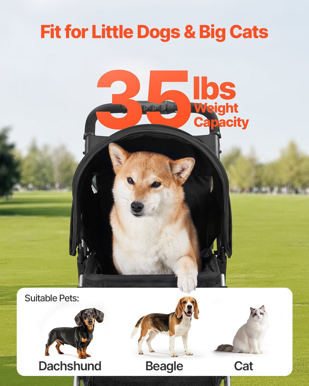 Pet Stroller, 16KG Weight Capacity, Foldable Dog Stroller Cart, 3 Wheels Cats Strollers with Mesh Windows and Cup Holders, Portable Pet Carrier Strollers with Brake, for Small to Medium Pets