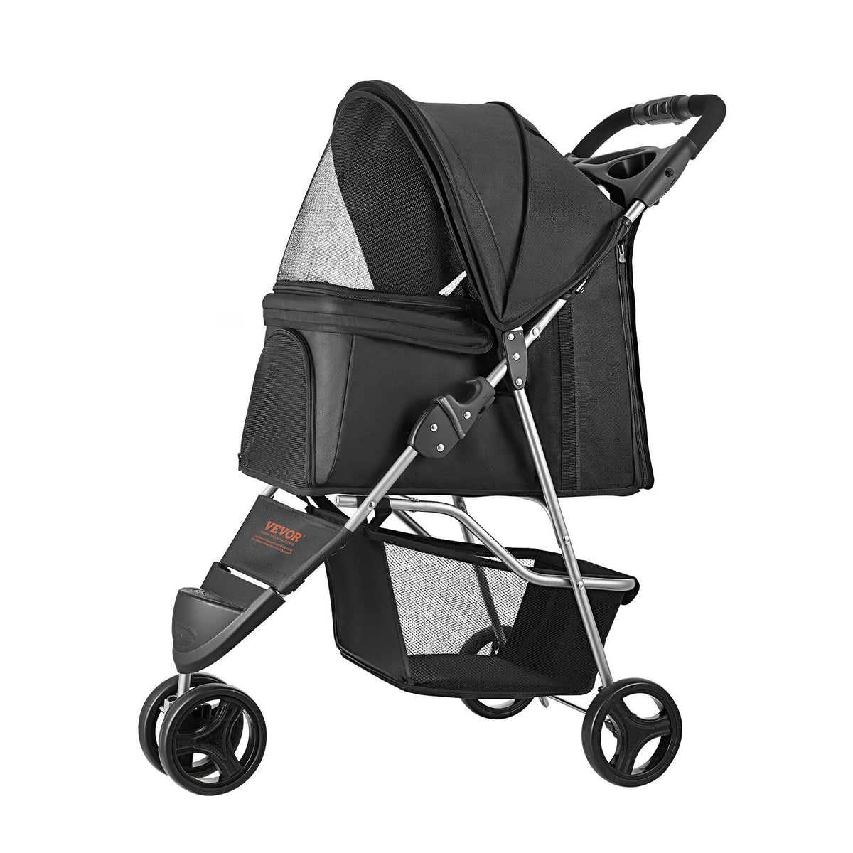 Pet Stroller, 16KG Weight Capacity, Foldable Dog Stroller Cart, 3 Wheels Cats Strollers with Mesh Windows and Cup Holders, Portable Pet Carrier Strollers with Brake, for Small to Medium Pets