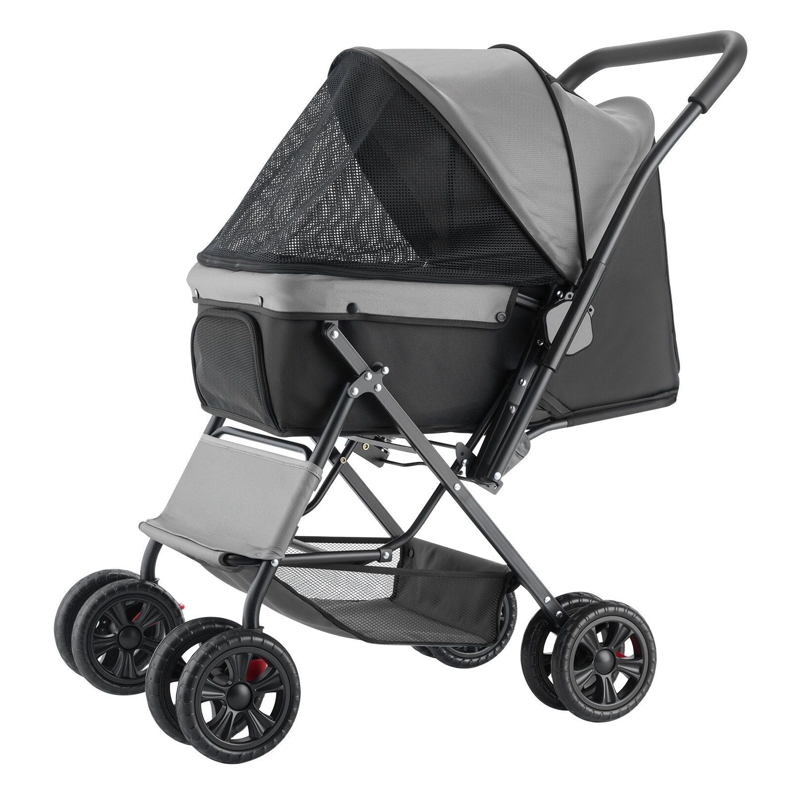 Pet Stroller, 20KG Weight Capacity, Foldable Dog Stroller Cart, 4 Wheels Cats Stroller with Mesh Windows & Revrsible Handle, Portable Pet Carrier Stroller with Brake, for Small to Medium Pets