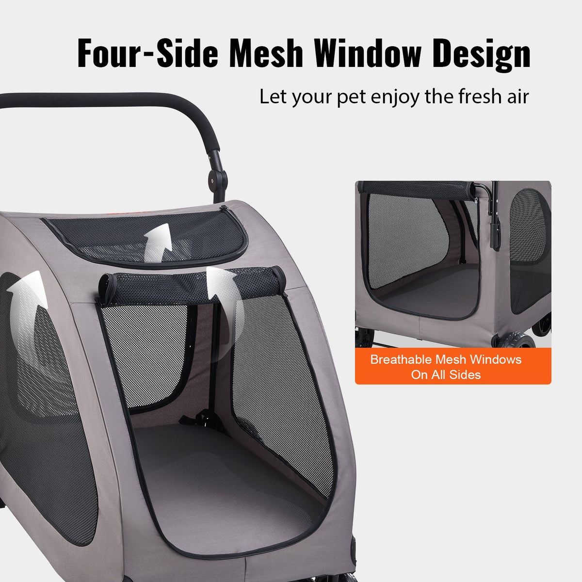 Pet Stroller, 4 Wheels Dog Stroller with Brakes, 160lbs Weight Capacity, Portable Puppy Stroller Carrier with Breathable Mesh Windows & Height-Adjustable Height, Animal Stroller for Cats & Dogs