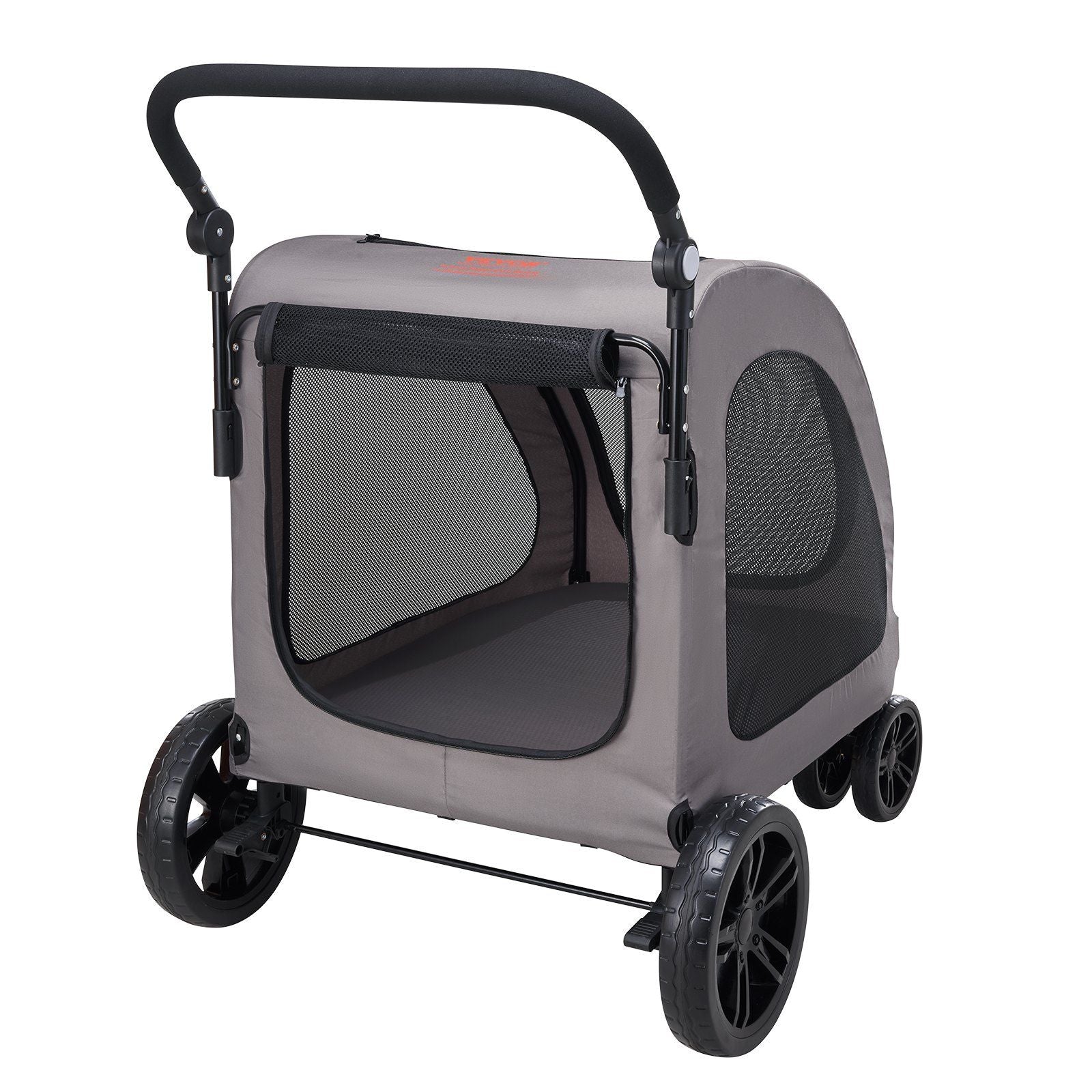 Pet Stroller, 4 Wheels Dog Stroller with Brakes, 160lbs Weight Capacity, Portable Puppy Stroller Carrier with Breathable Mesh Windows & Height-Adjustable Height, Animal Stroller for Cats & Dogs